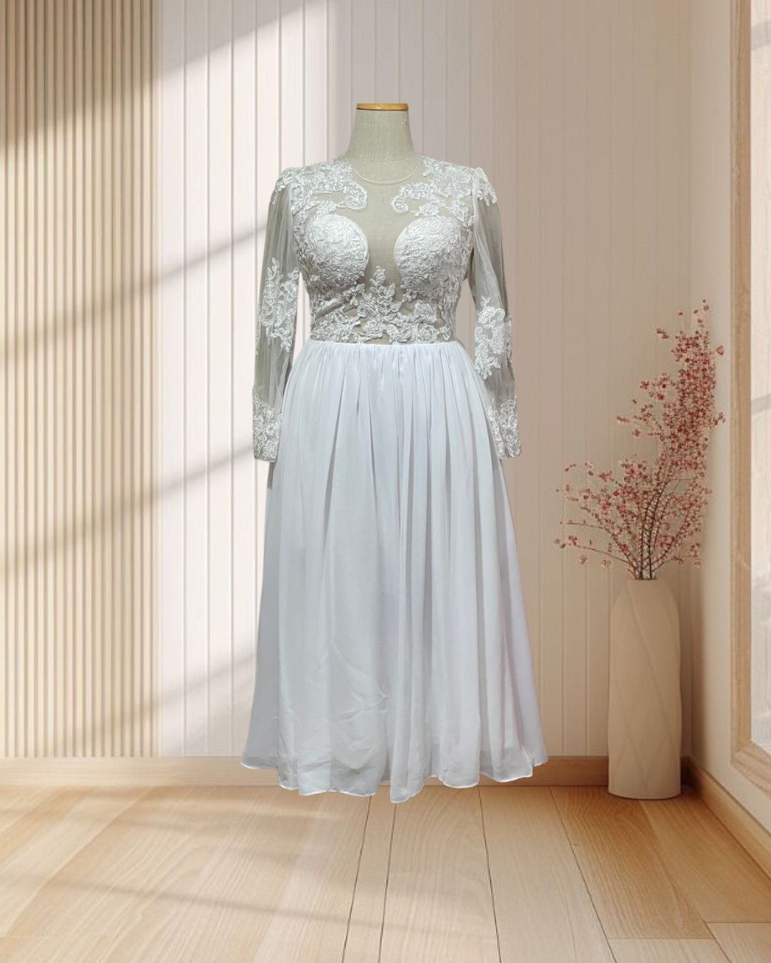 (PRE-LOVED) ราตรียาวสีขาว ผ้าลูกไม้ ฟีลเจ้าสาวหวานซ่อนเปรี้ยว ไซส์ 2XL