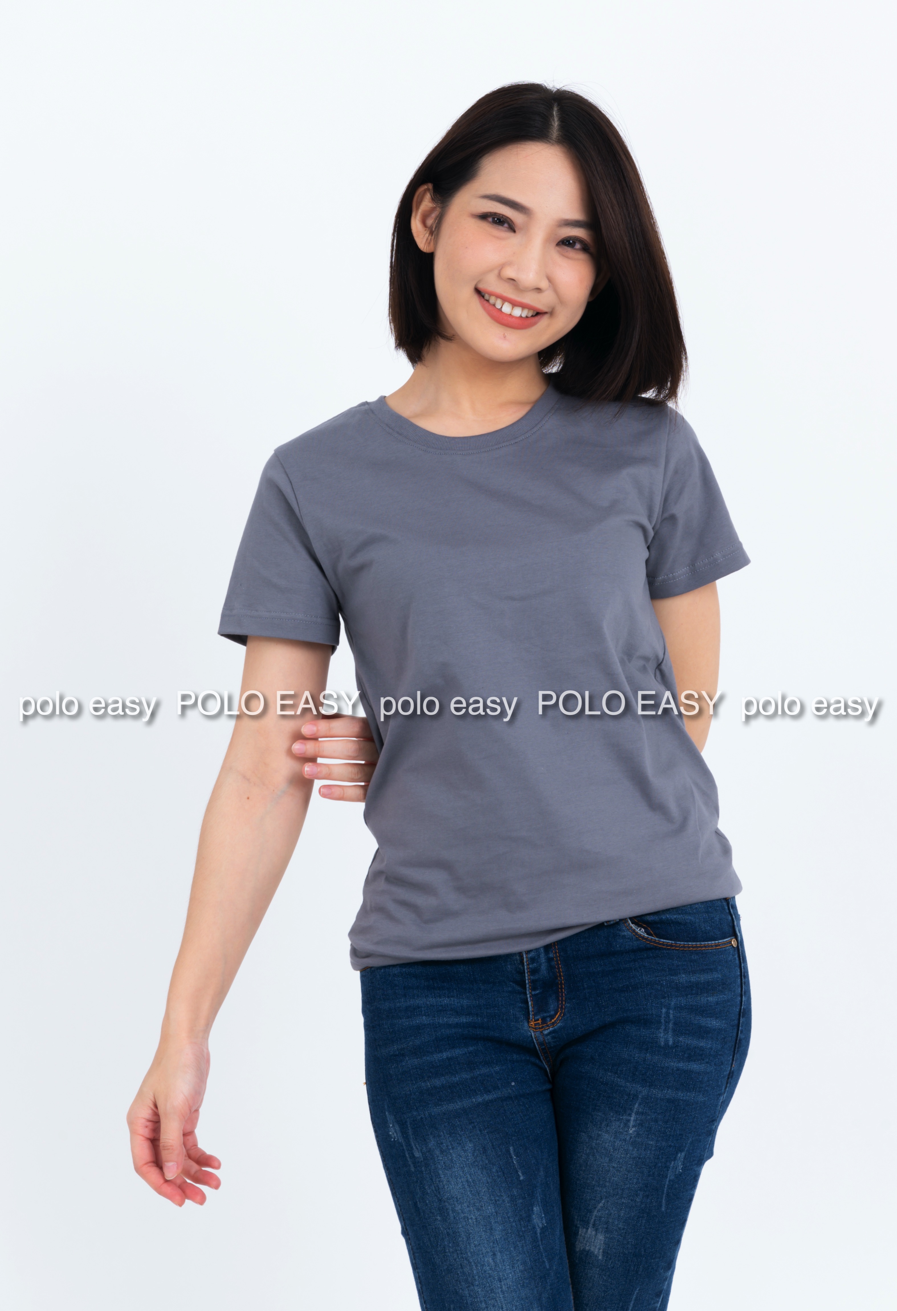 S เสื้อยืด สีเทาอ่อน คอกลม แขนสั้น Size S