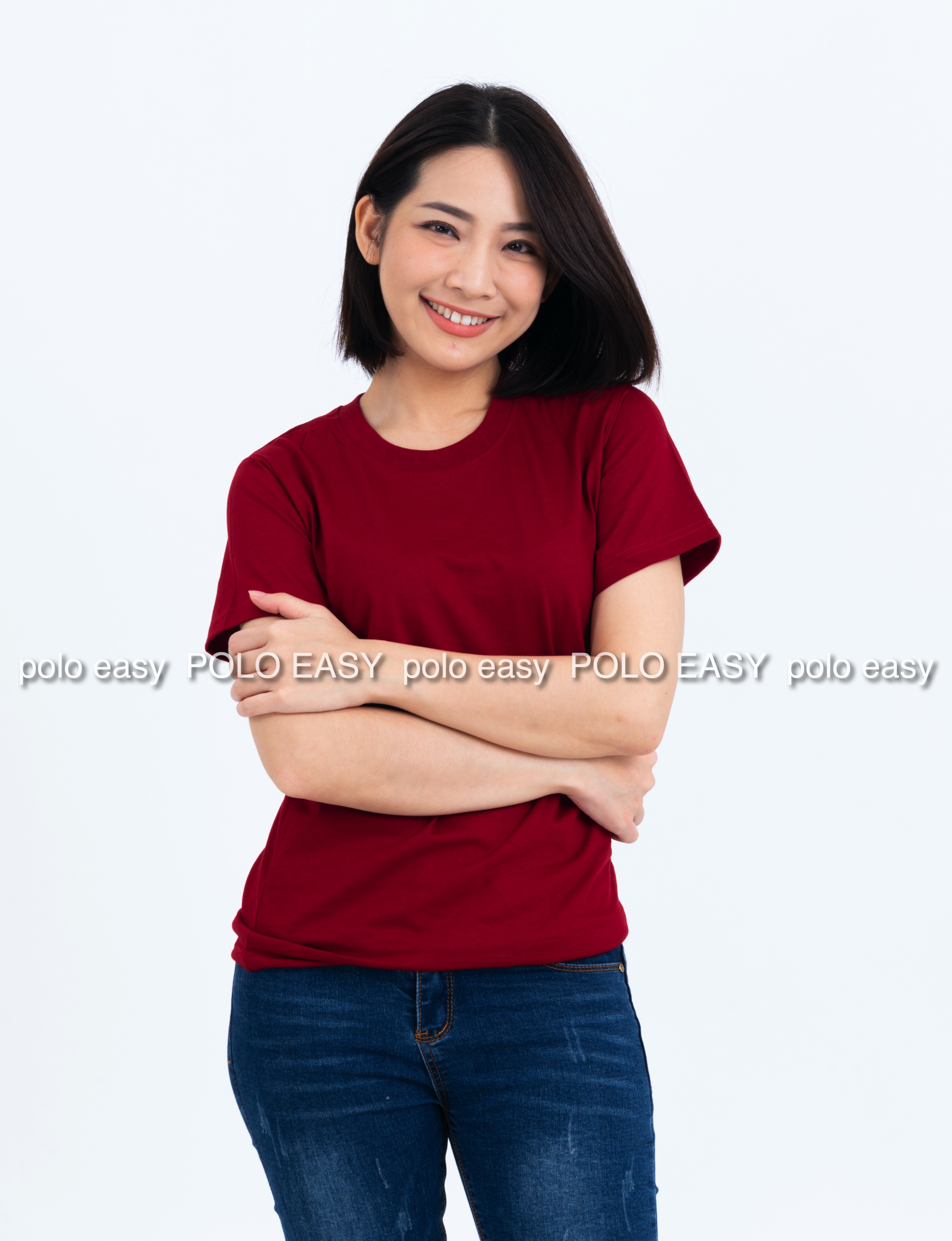 M เสื้อยืด สีเลือดหมู คอกลม แขนสั้น Size M