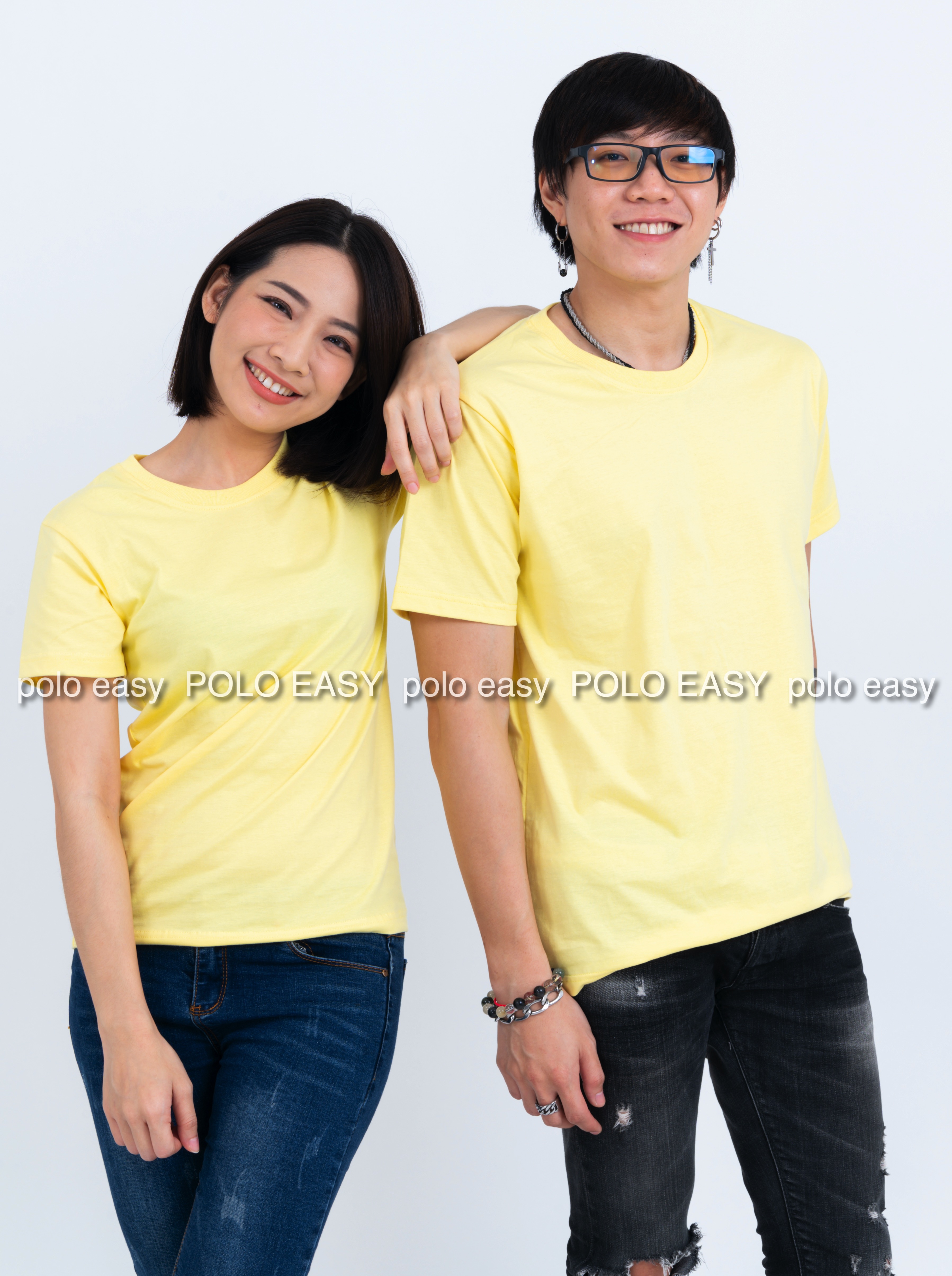 4XL เสื้อยืด สีเหลืองพาสเทล คอกลม แขนสั้น Size 4XL