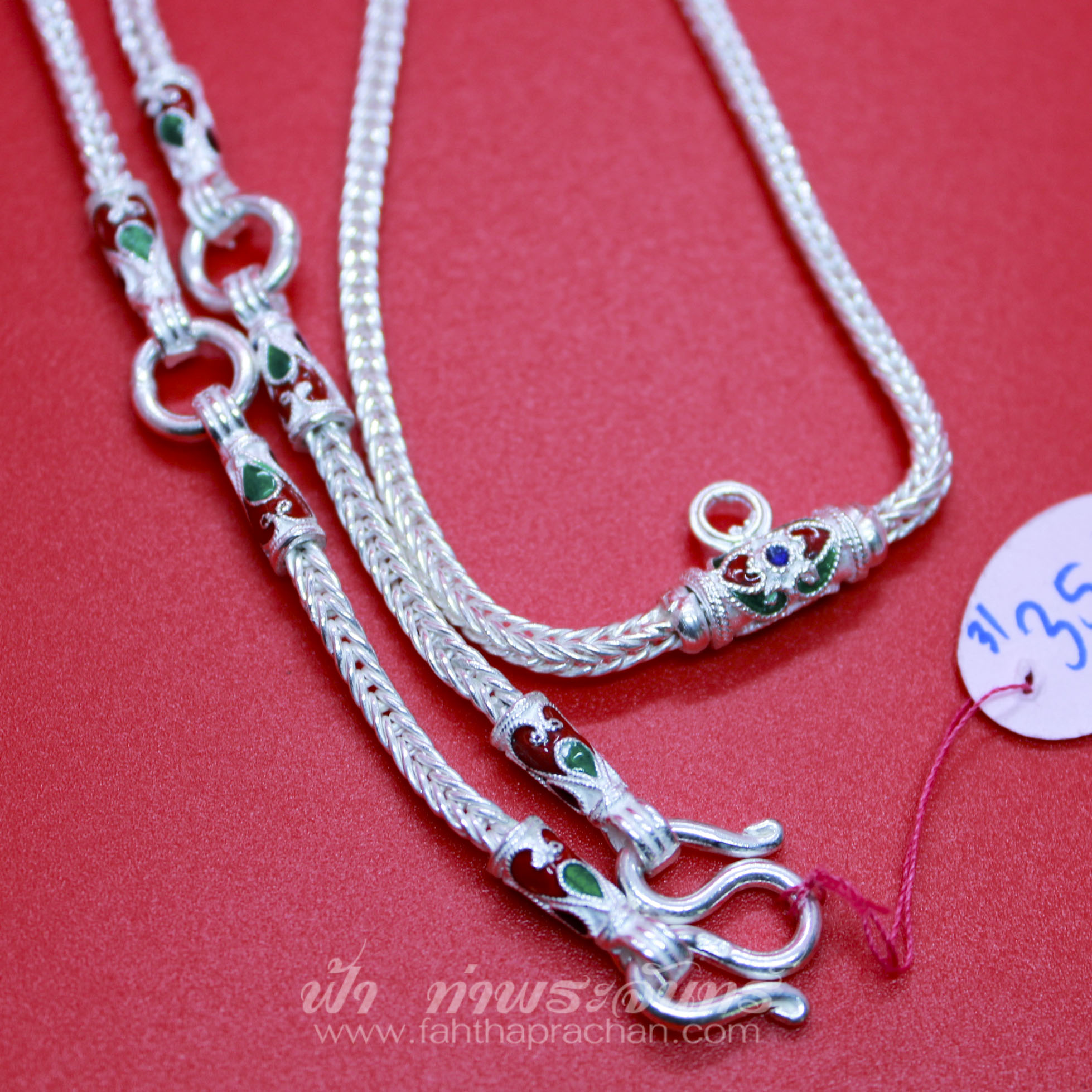 สร้อยคอเงินแท้ 92.5 ลายหัวจรวด ลงยา แบบ 5 ห่วง