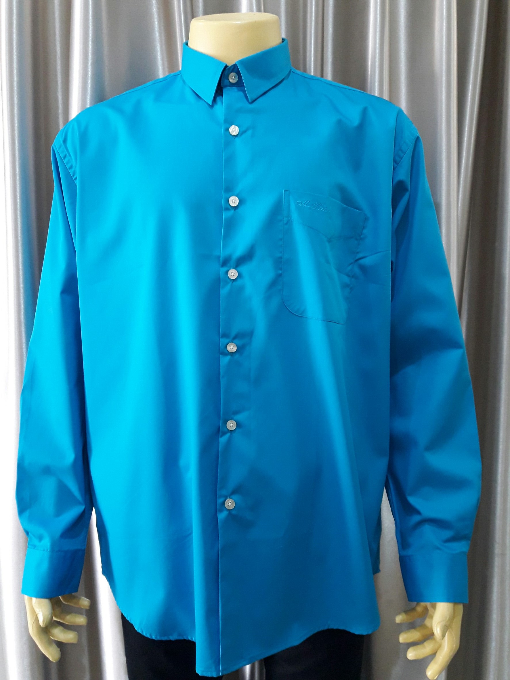 เสื้อเชิ๊ดเเขนยาวสีฟ้าสด(XL)