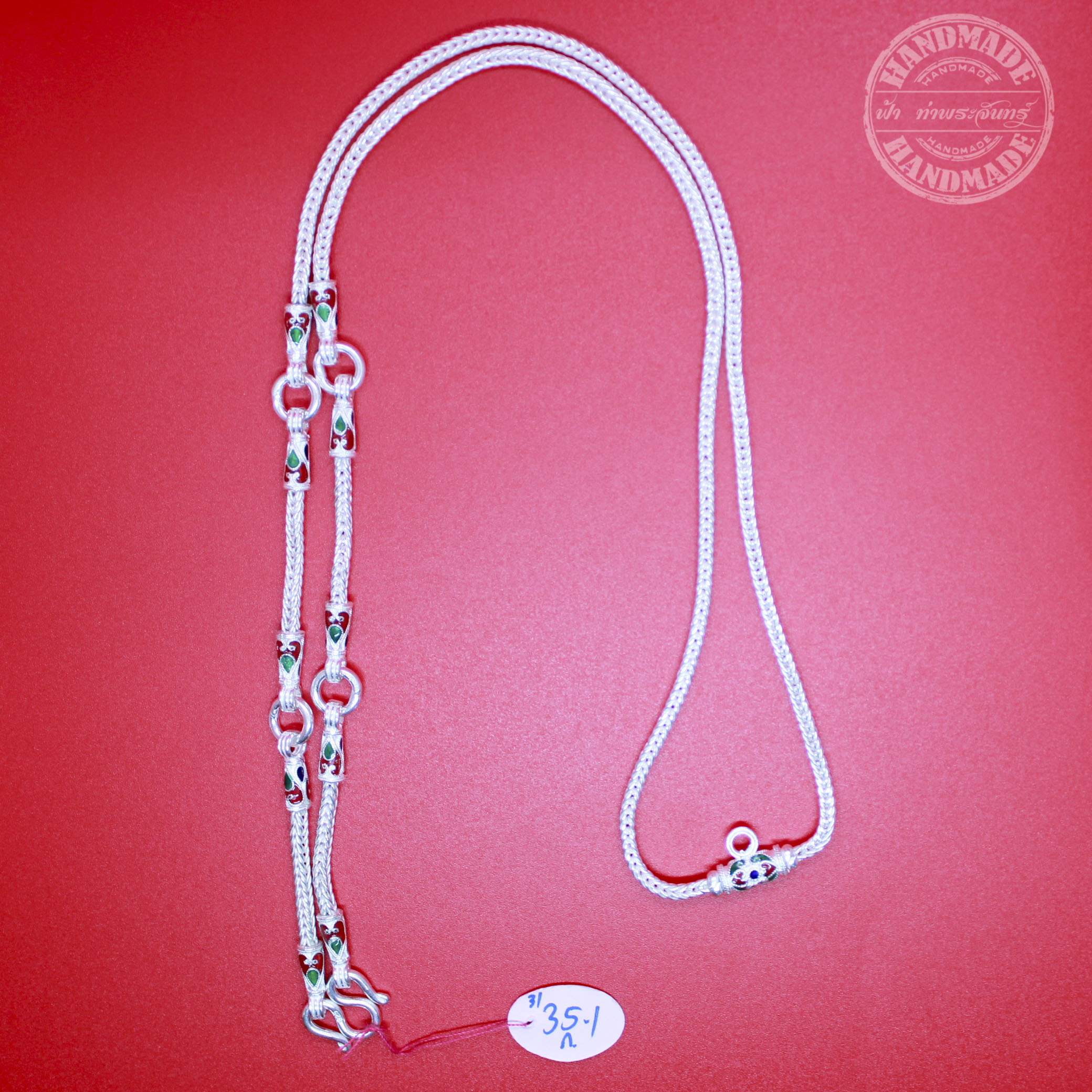 สร้อยคอเงินแท้ 92.5 ลายหัวจรวด ลงยา แบบ 5 ห่วง