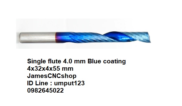 ดอกกัดฟันเดียว 4.0 mm ฟันยาว : เกลียวขวา Up cut Single Flute Spiral Carbide End Mill CNC Cutter Tool 4x32x4x55 mm