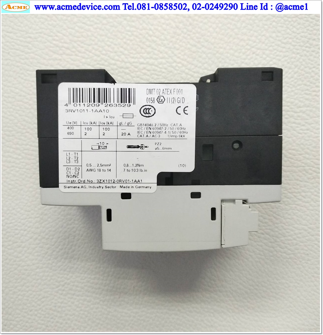 Motor Circuit Breaker SIEMENS รุ่น 3RV1011-1AA10 + 3RV1901-1D, 1.6A