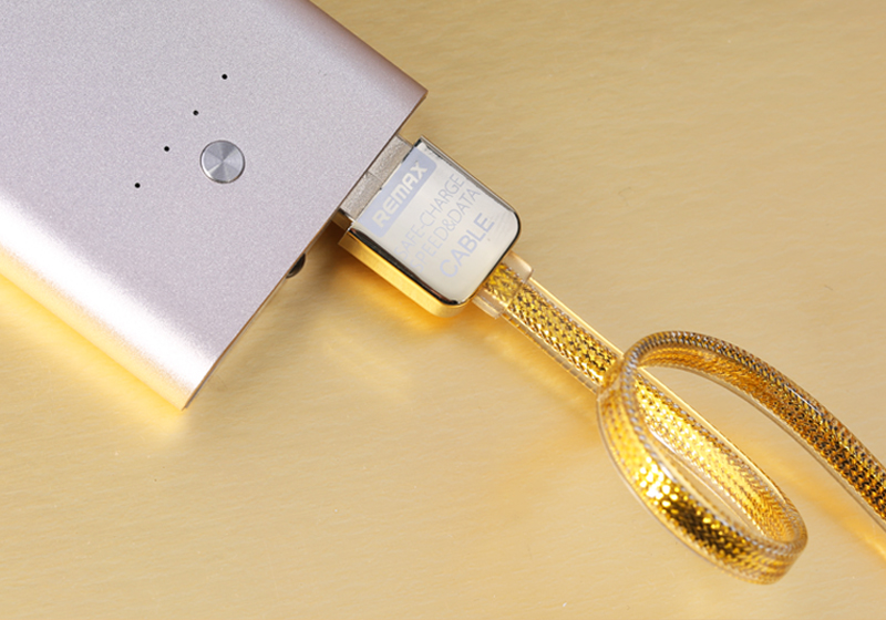 สายชาร์จ iPhone เคเบิลถักยาว100ซม. REMAX แท้ (สีทอง)