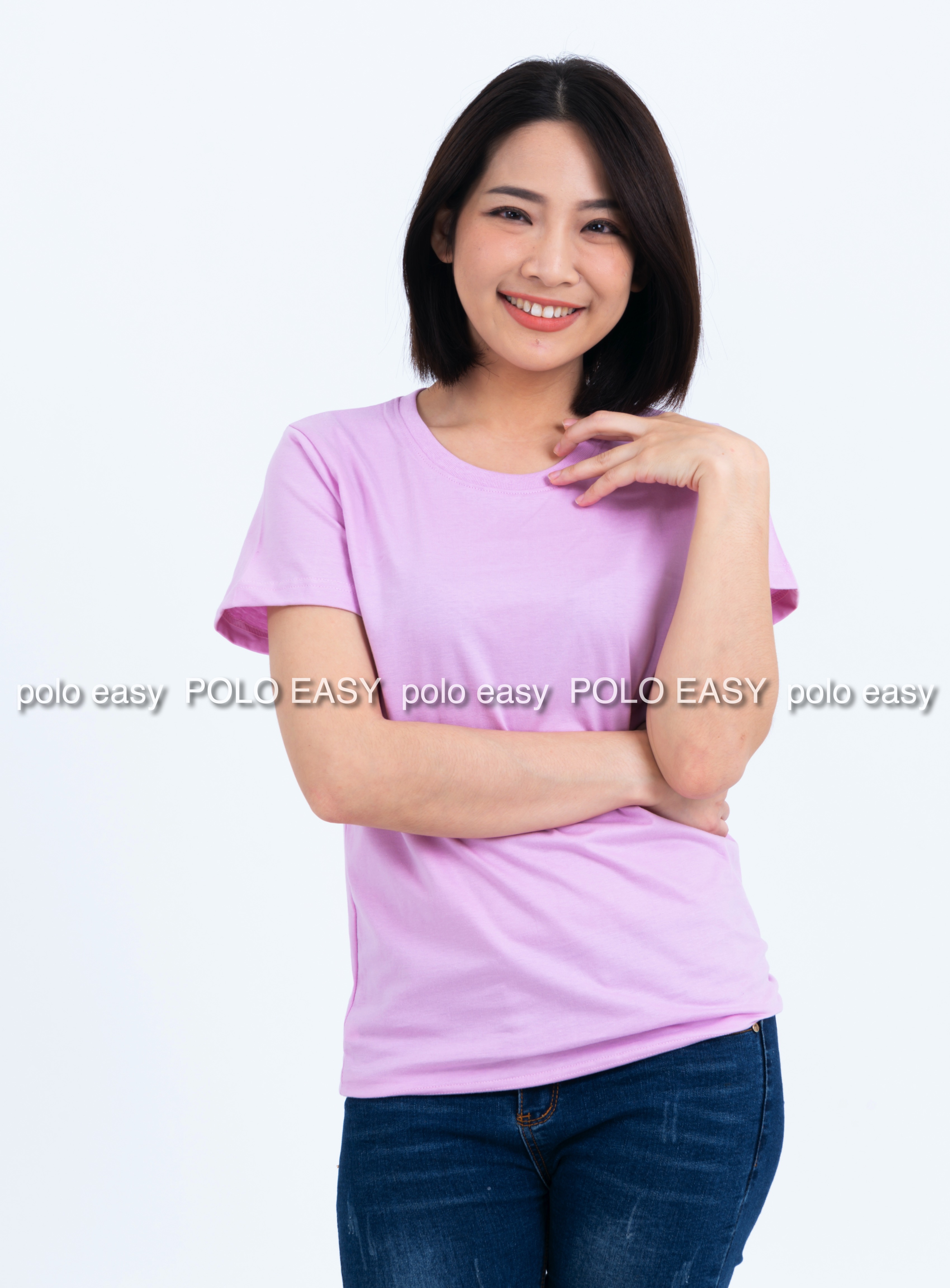 M เสื้อยืด สีม่วงพาสเทล คอกลม แขนสั้น Size M