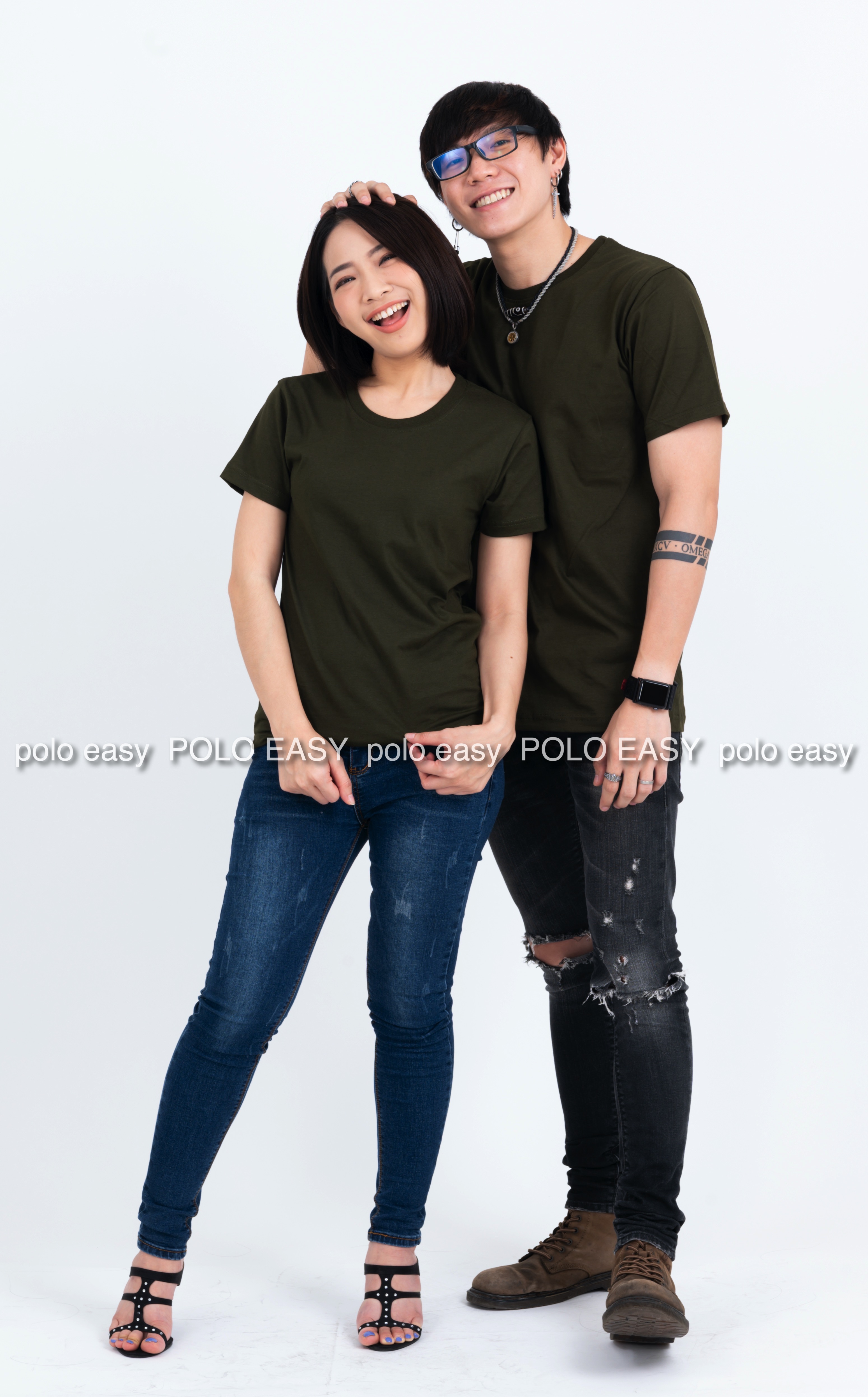 3XL เสื้อยืด สีเขียวขี้ม้า คอกลม แขนสั้น Size 3XL