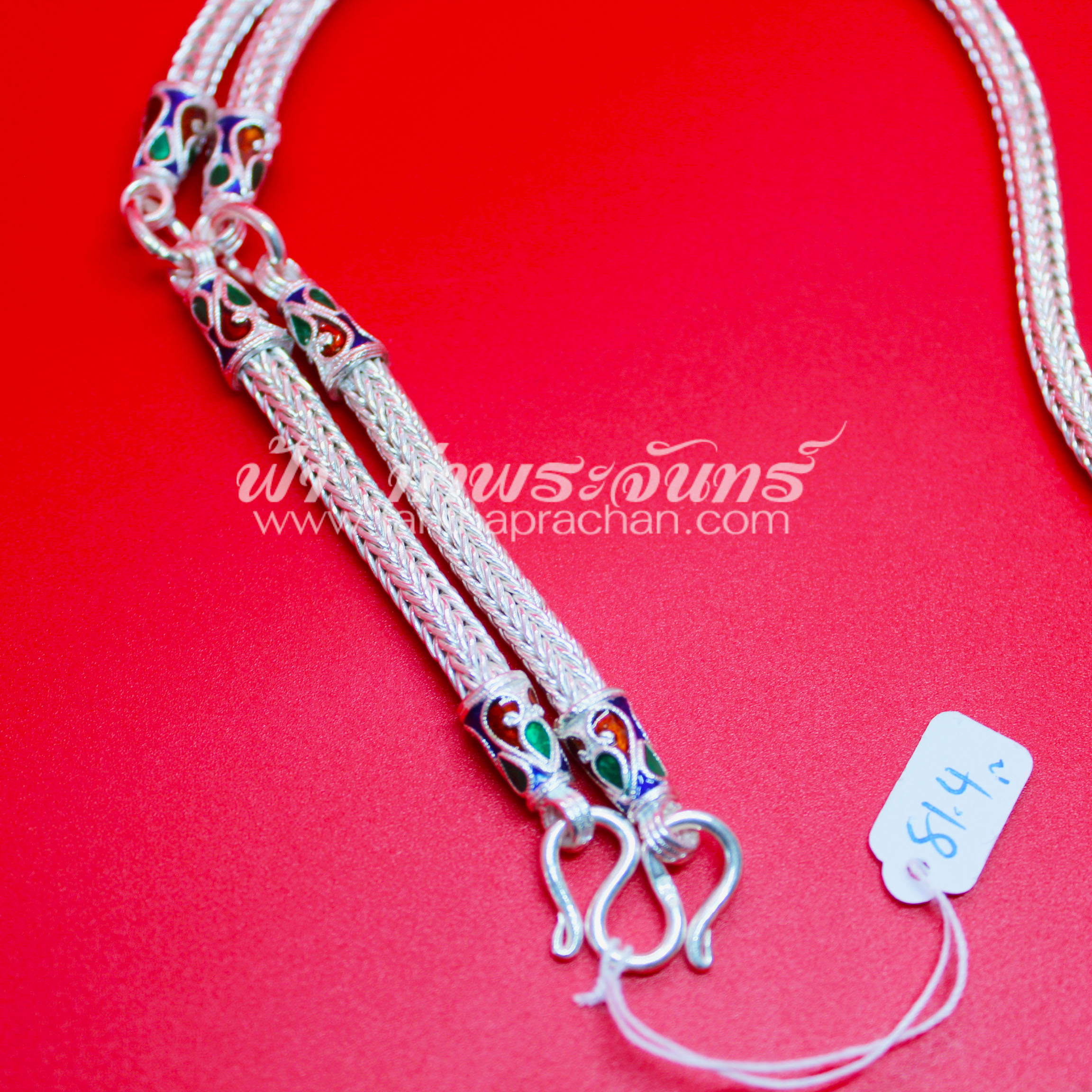 สร้อยคอเงินแท้ 92.5 ลายหกเสา ลงยา แบบ 3 ห่วง