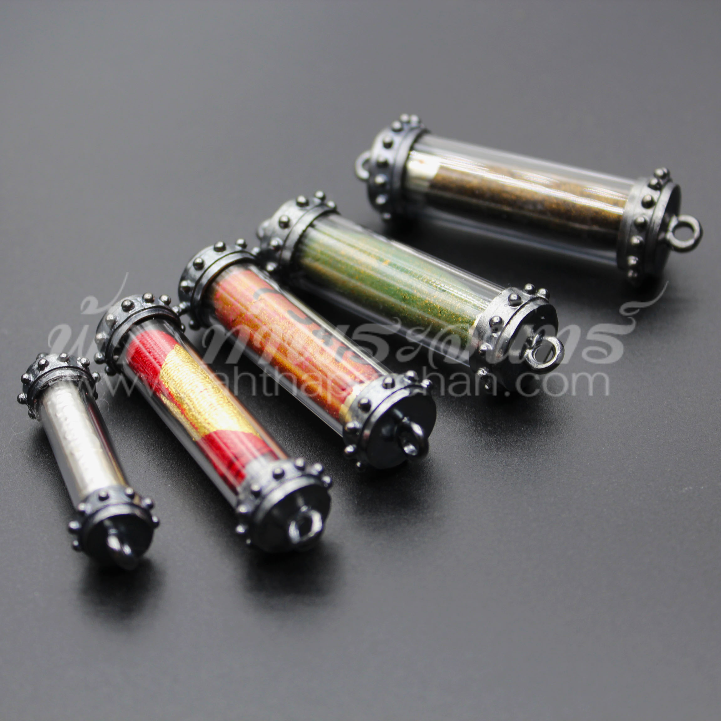 ปลอกตะกรุดเงินแท้ ลายไข่ปลา เงินรมดำ