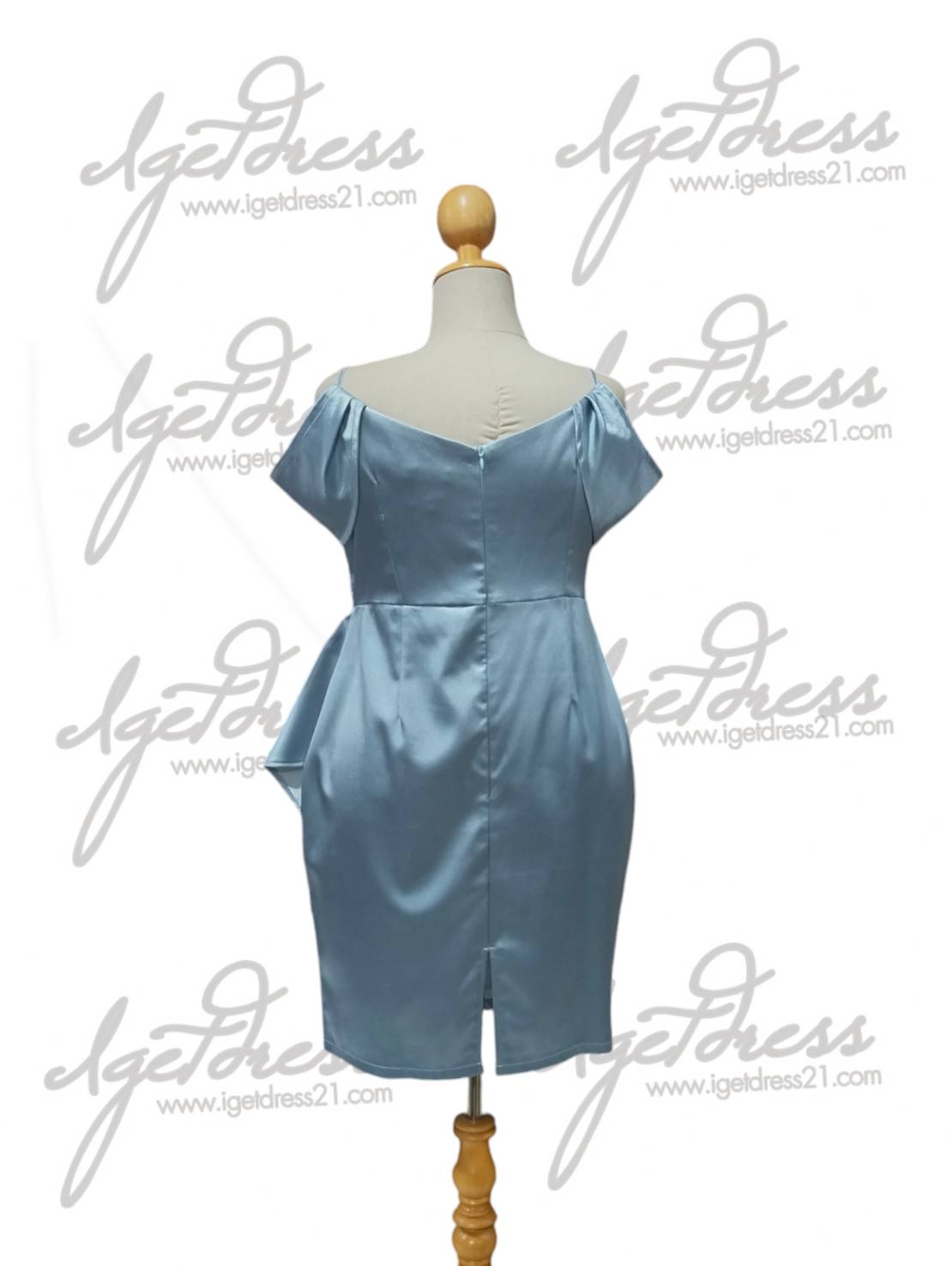 (PRE-LOVED) ราตรีสั้นสีฟ้าคิมเบอรี่จีบเอว (3XL) มือ2