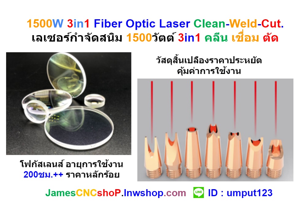 1500W 3in1 Fiber Optic Laser Clean-Weld-Cut. เลเซอร์กำจัดสนิม 1500วัตต์ 3in1 คลีน เชื่อม ตัด