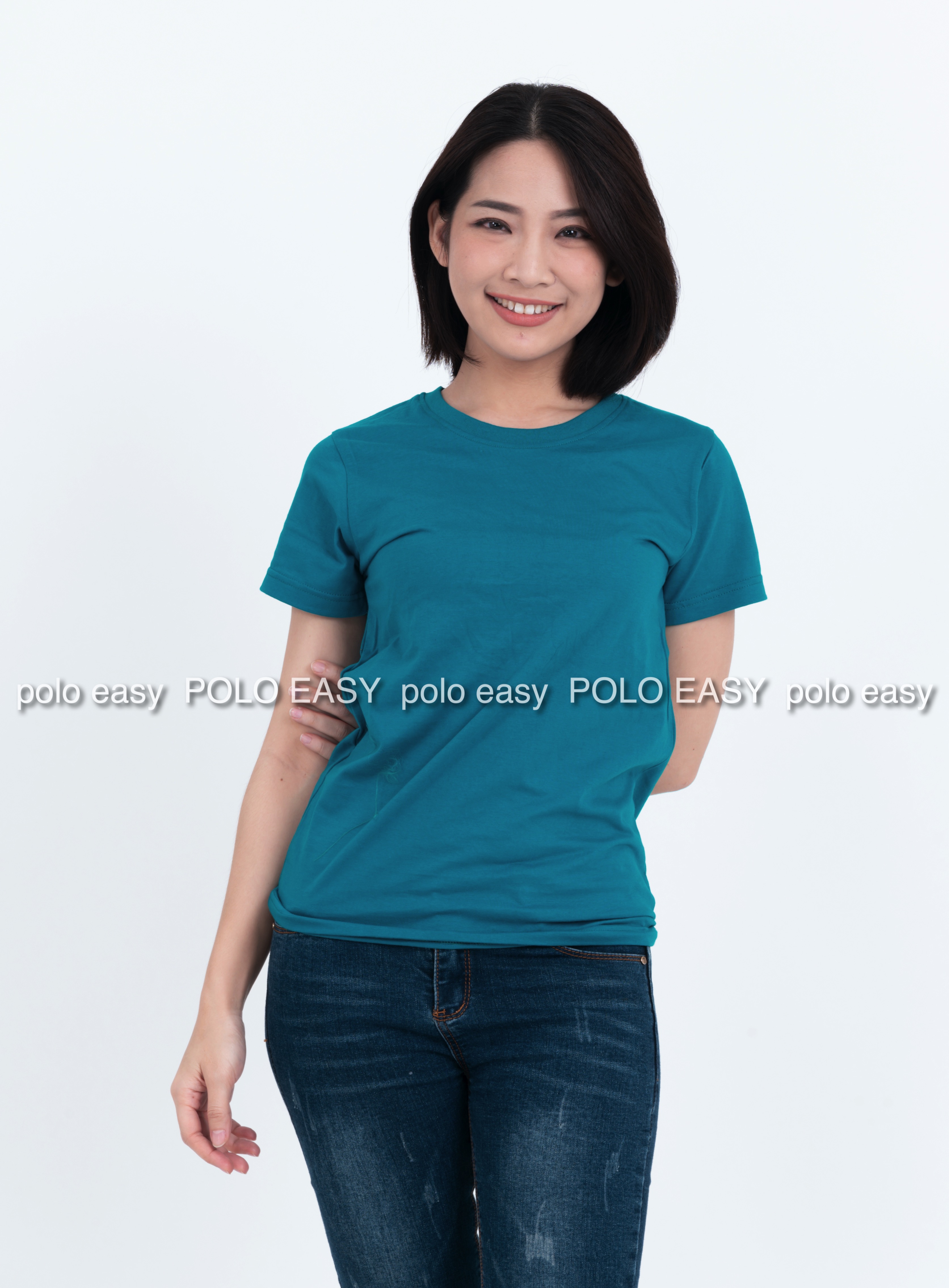 S เสื้อยืด สีเขียวหยก คอกลม แขนสั้น Size S