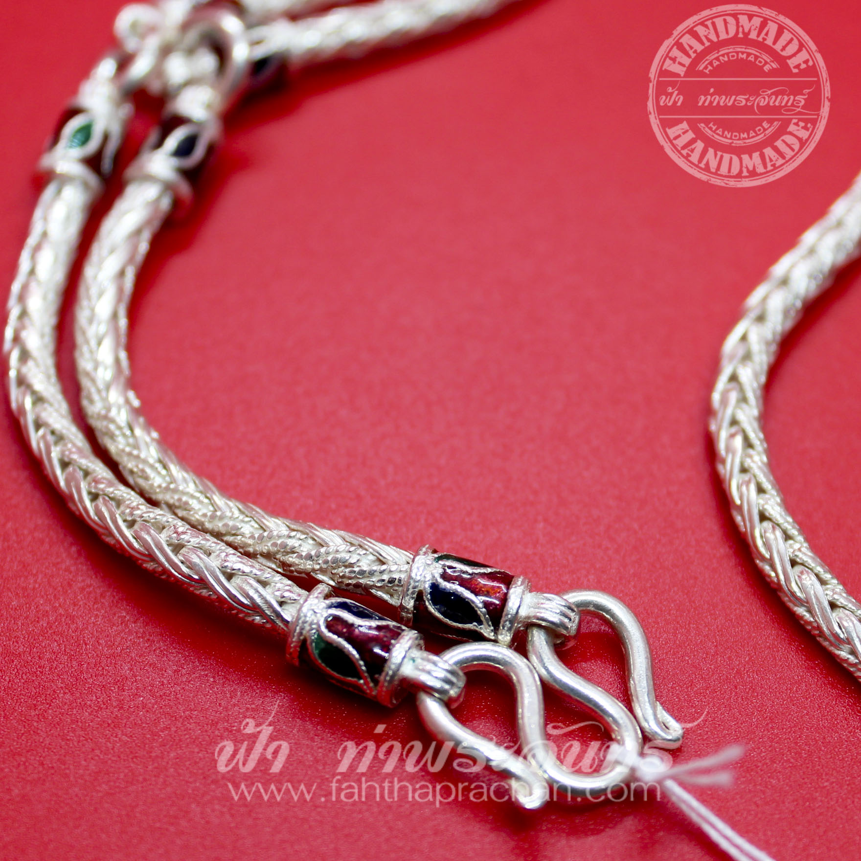 สร้อยคอเงินแท้ 92.5 ลายหกเสา หัวจรวด ลงยา 5 ห่วง