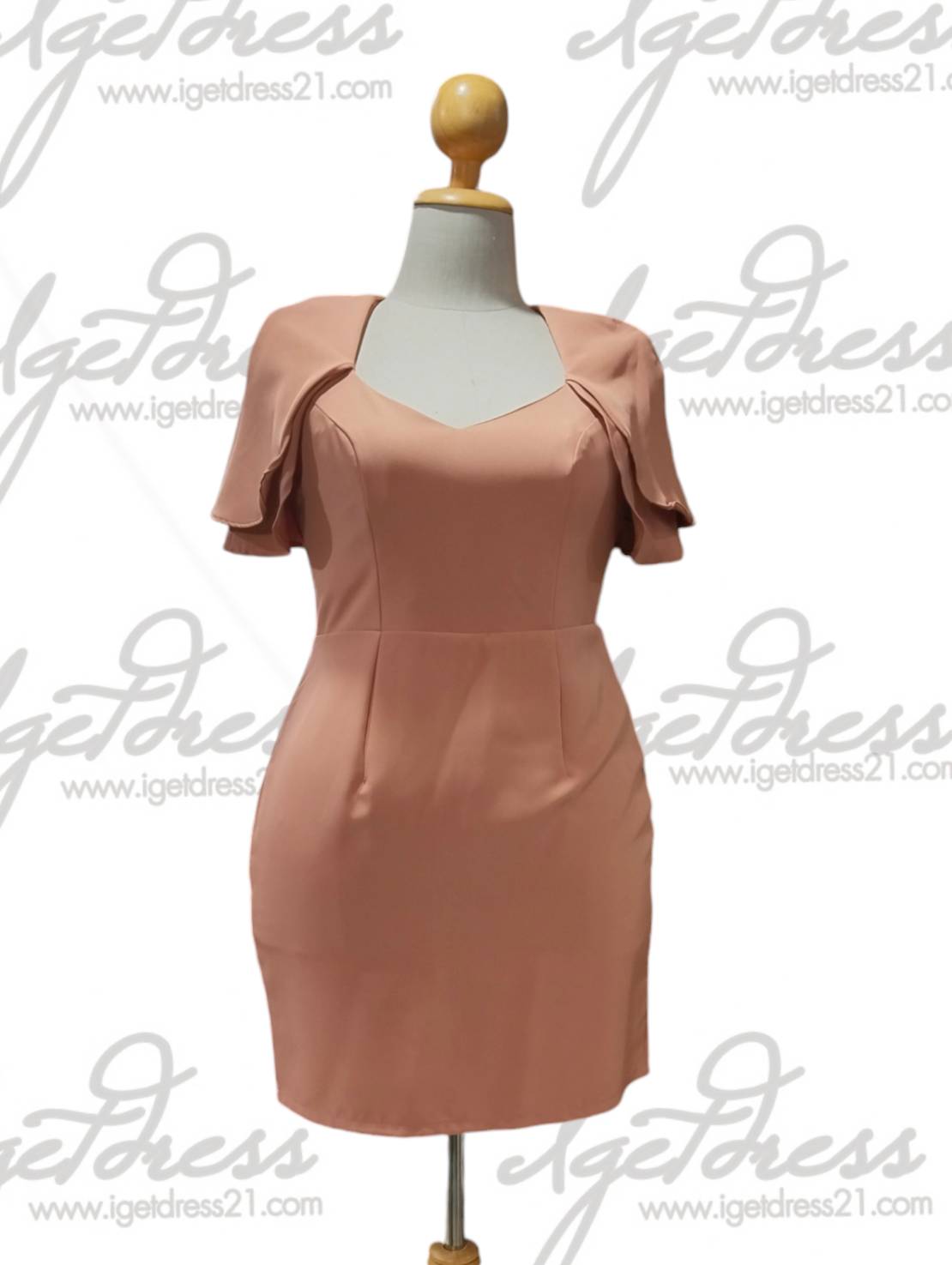 ชุดราตรีสั้นผ้าโคโค่แขน2ชั้นระบายย้วยเรียบสีส้ม2XL