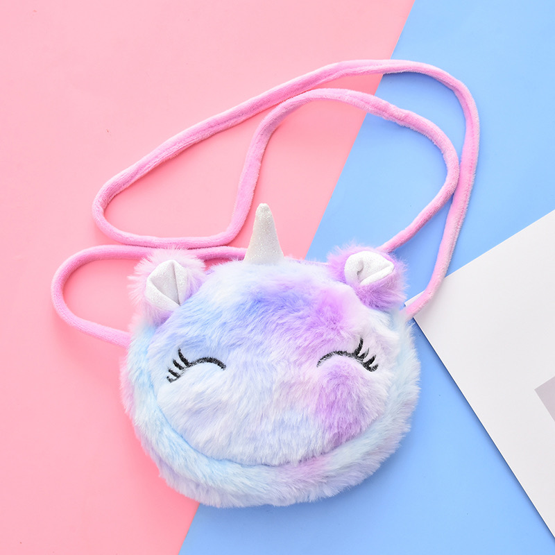 กระเป๋าสะพายไหล่ ลายตุ๊กตายูนิคอร์นน่ารัก สีม่วงอมชมพู สําหรับเด็กผู้หญิง ราคา 45