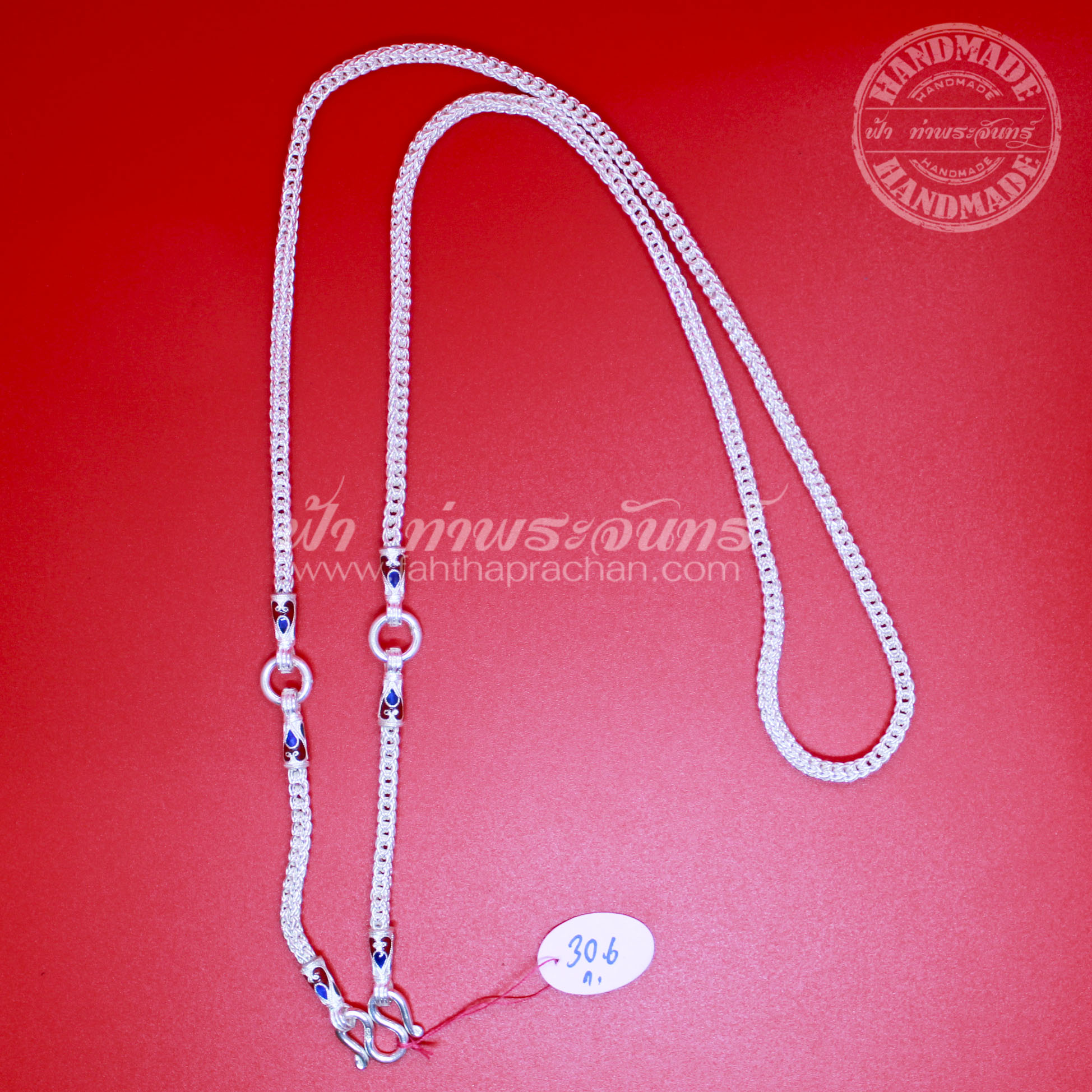 สร้อยคอเงินแท้ 92.5 ลายหัวจรวด ลงยา แบบ 3 ห่วง