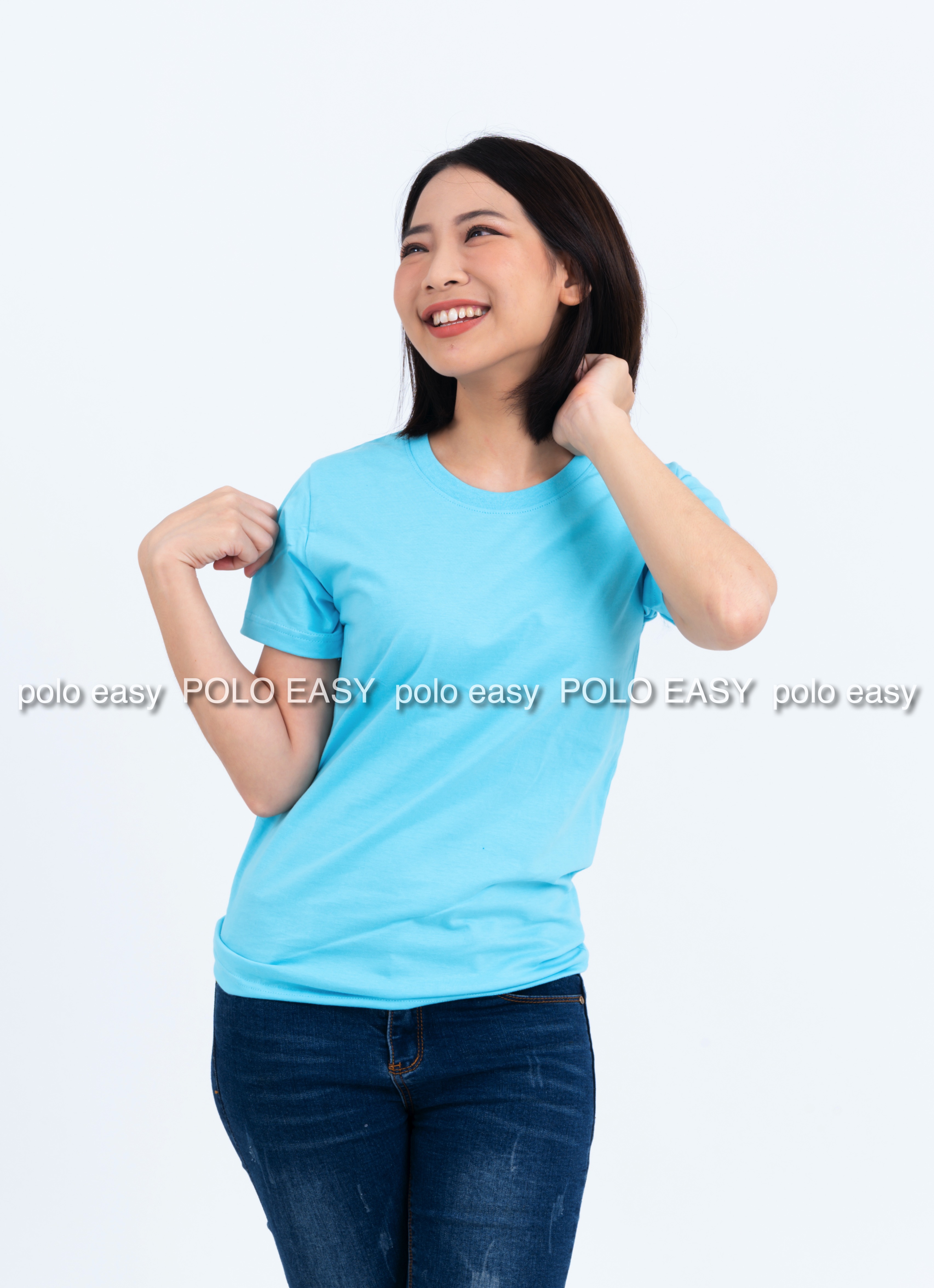 S เสื้อยืด สีฟ้าอ่อน คอกลม แขนสั้น Size S