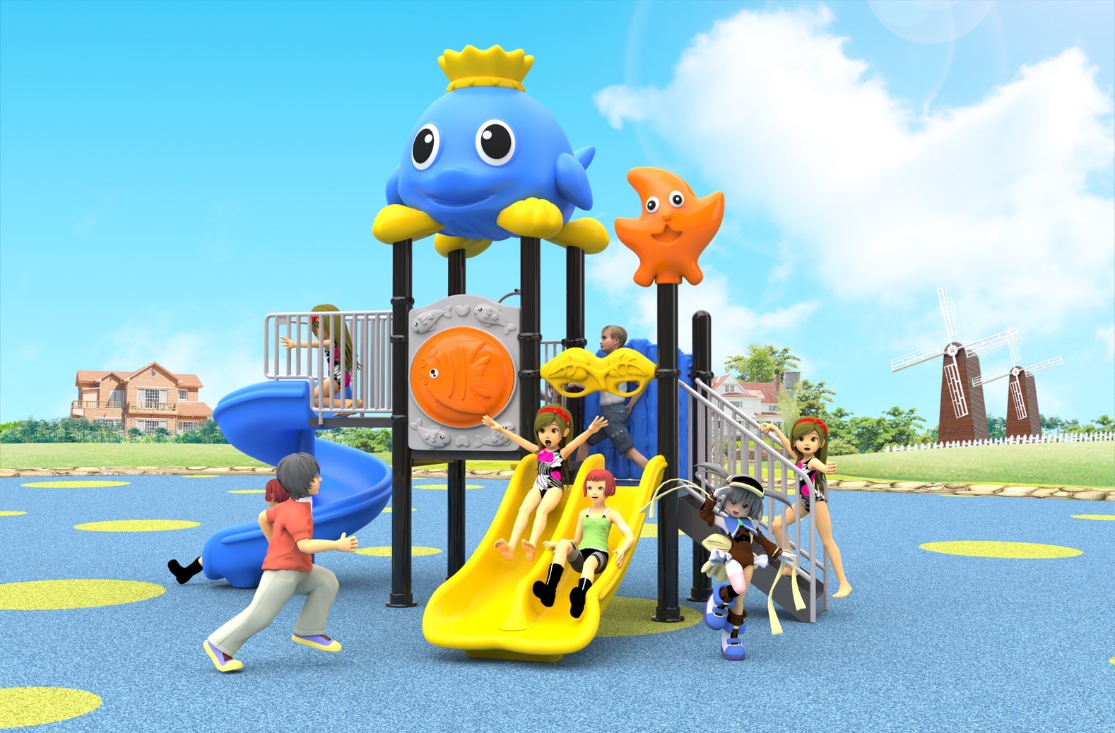 เครื่องเล่นสนาม ชุด FUNNY SEA เครื่องเล่นใต้ทะเลแสนสนุก