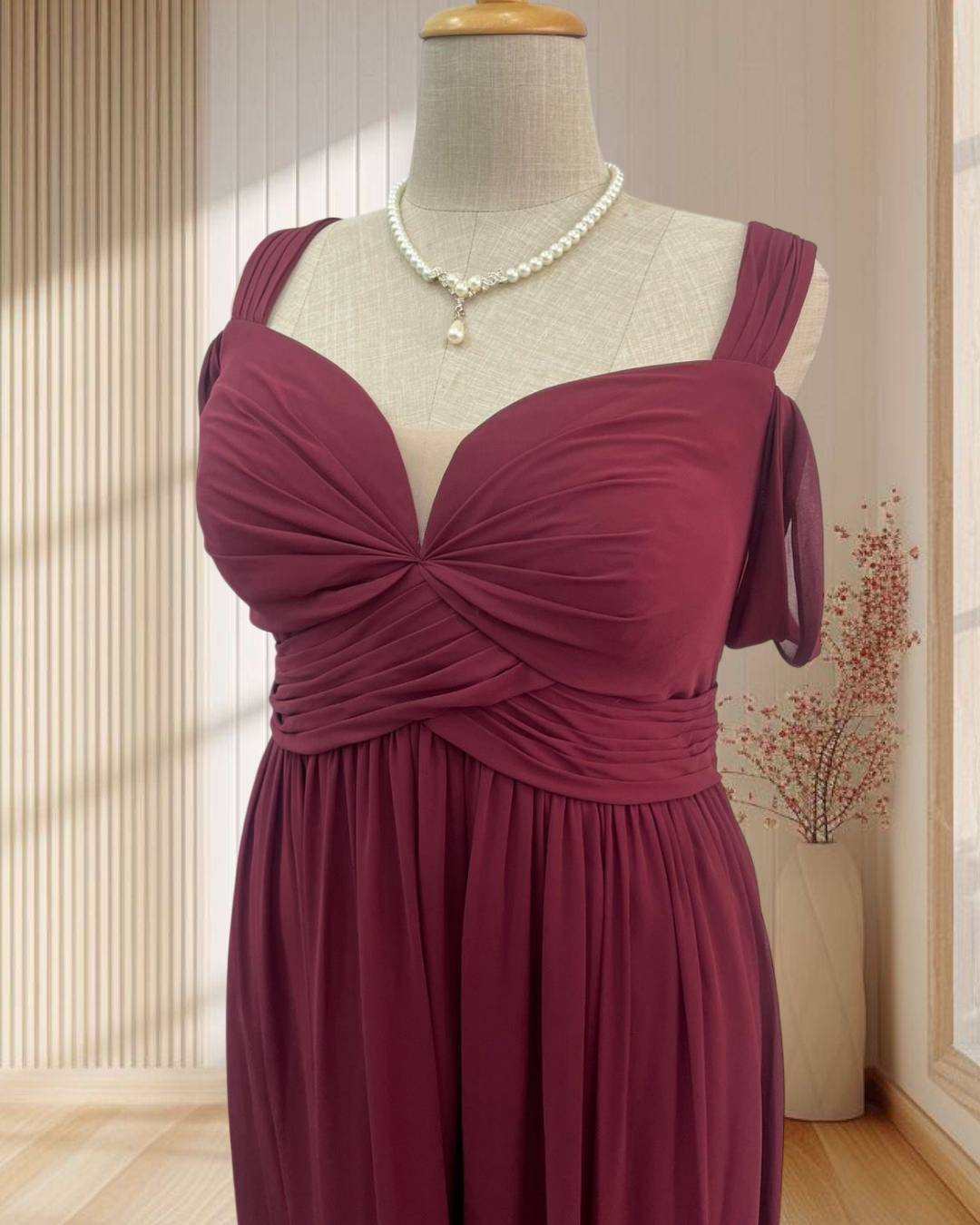 (PRE-LOVED) ชุดราตรียาวชีฟองสีแดงไซส์ใหญ่ 6XL