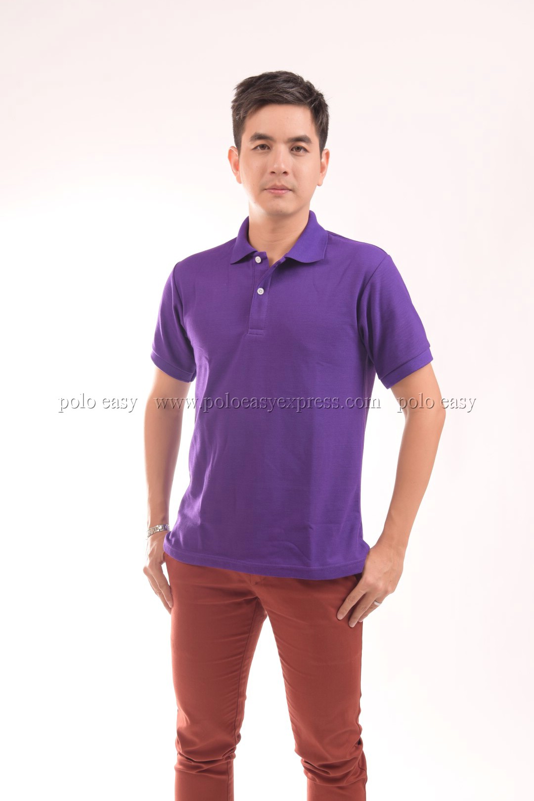 เสื้อโปโล สีม่วง TK Premium แขนสั้น ทรงตรง Size XL