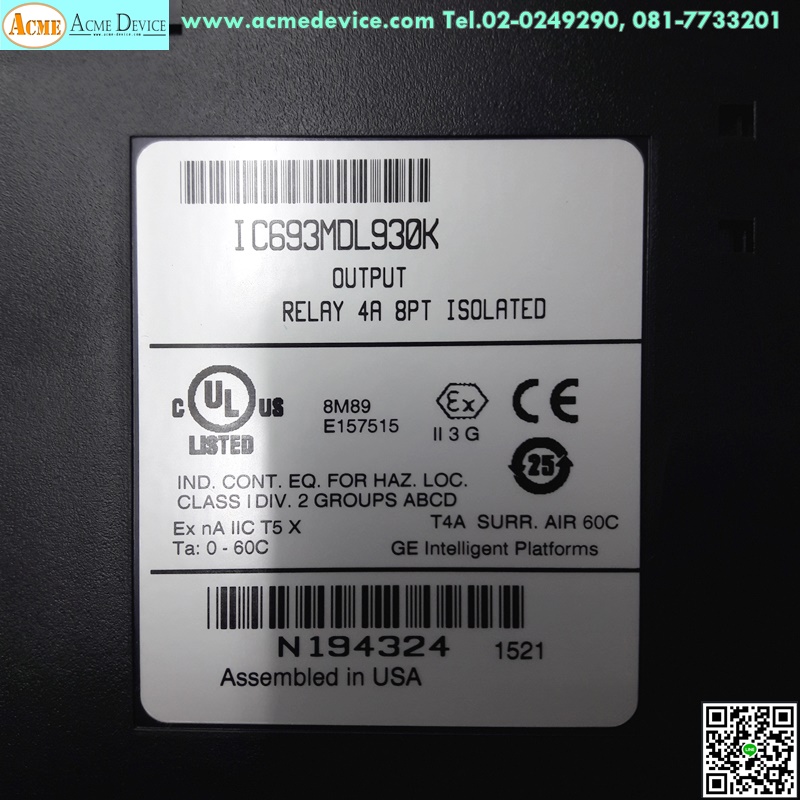 PLC GE FANUC รุ่น IC693MDL930K, Output Relay 4A 8PT, Isolated