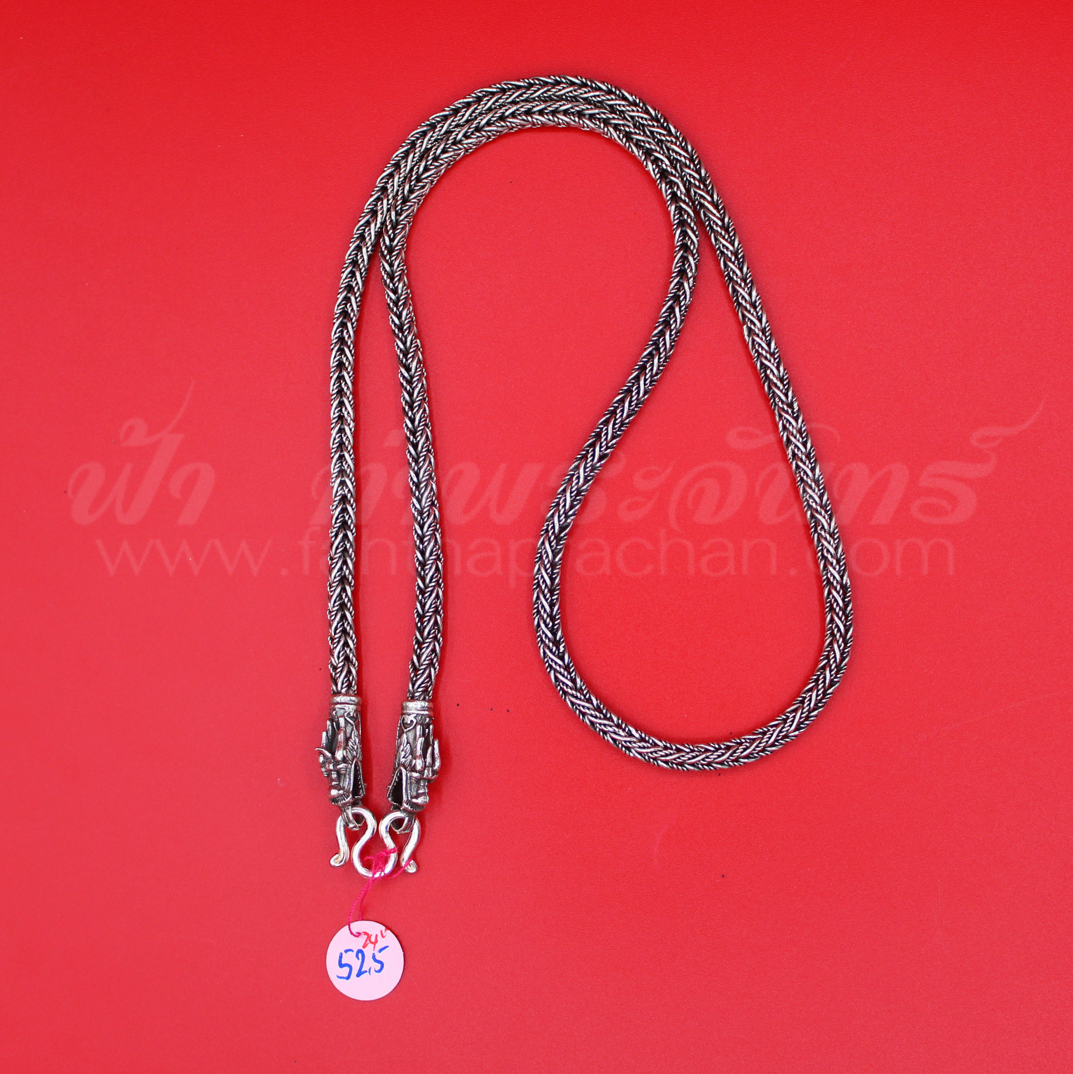 สร้อยคอเงินแท้ 92.5 ลายสี่เสา หัวมังกร รมดำ