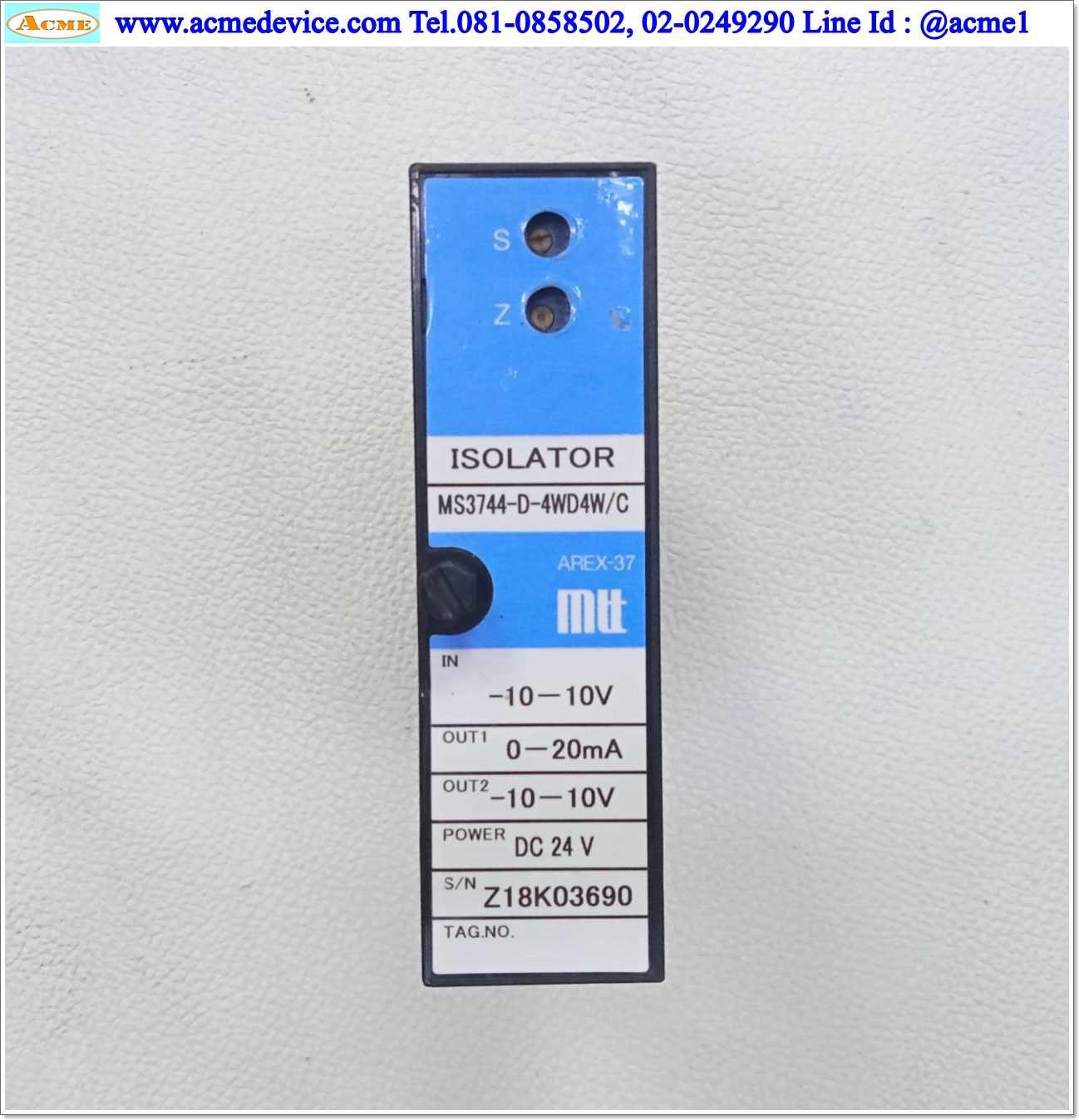 Converter MTT รุ่น MS3744-D-4WD4W/C, Input -10 to 10V, Output 0-20mA