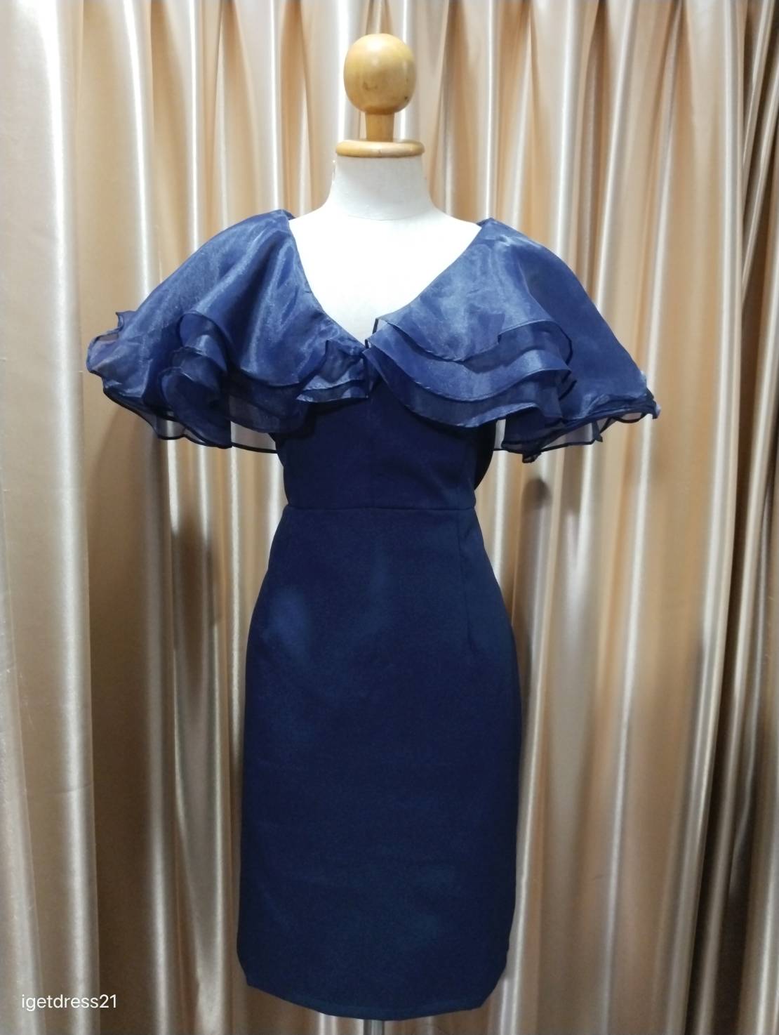 ชุดราตรีสั้นอกระบายสีกรม XL