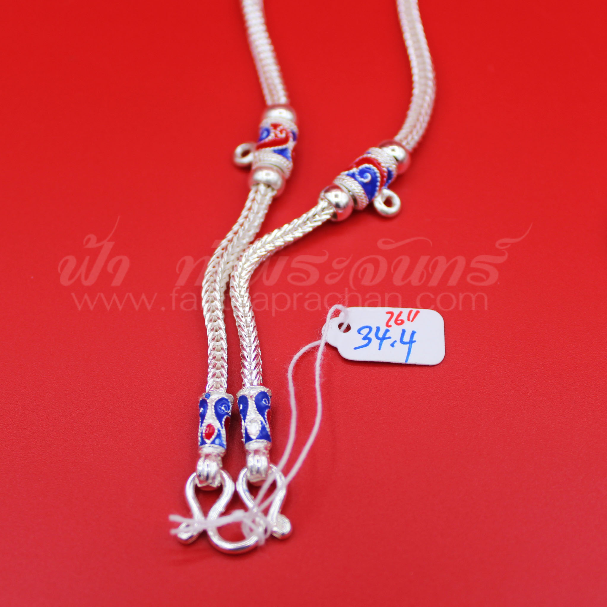 สร้อยคอเงินแท้ 92.5 ลายสี่เสา หัวจรวด ลงยา แบบสามห่วง