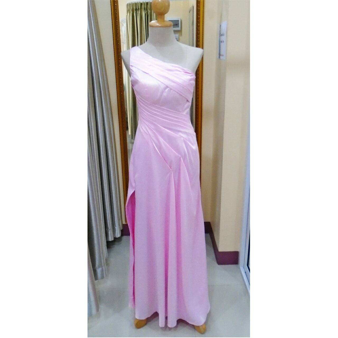 ราตรียาวสีชมพูไหล่เบี่ยงจีบหน้า(สานหลัง ฟรีไซส์)