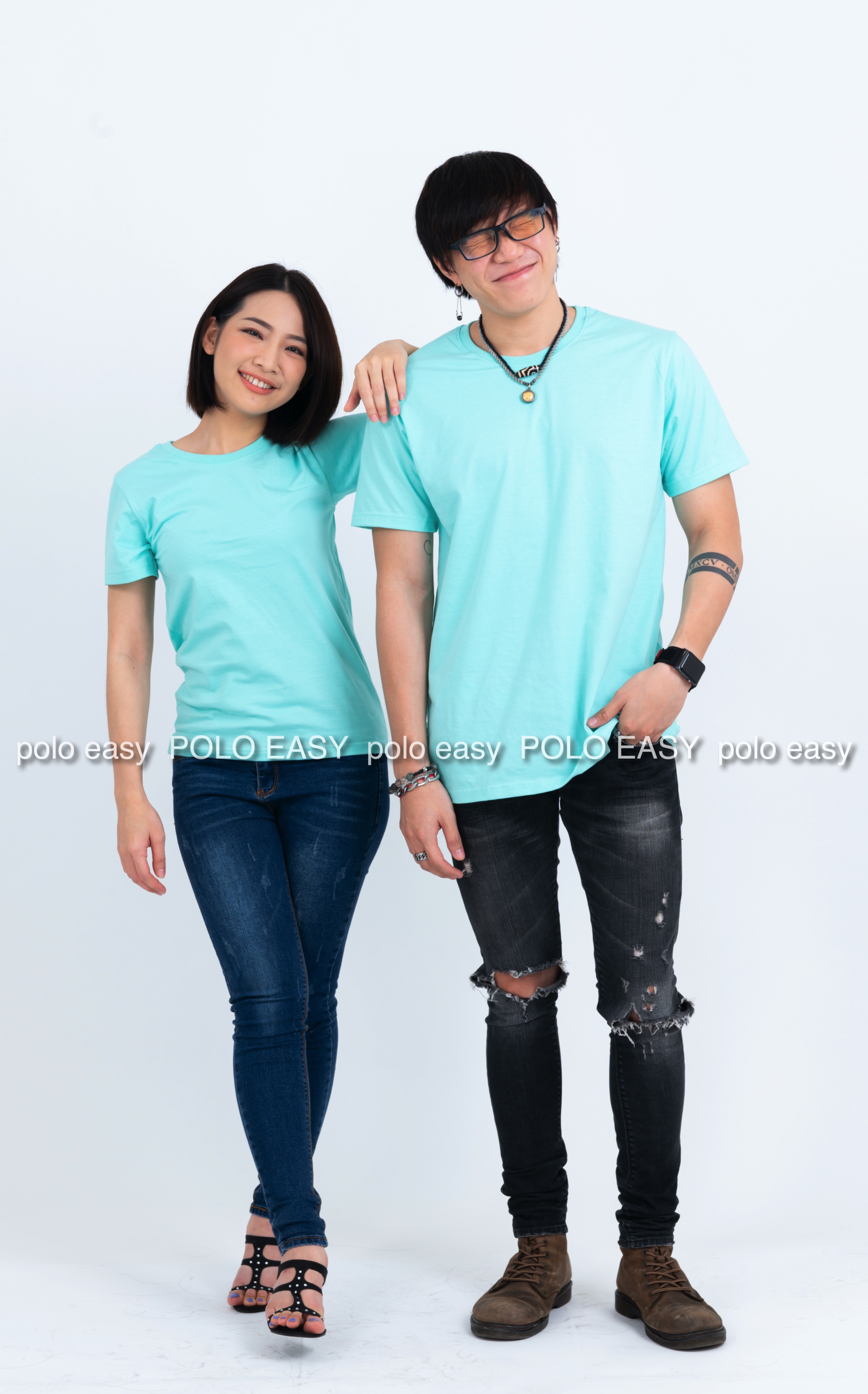 S เสื้อยืด สีเขียวพาสเทล คอกลม แขนสั้น Size S