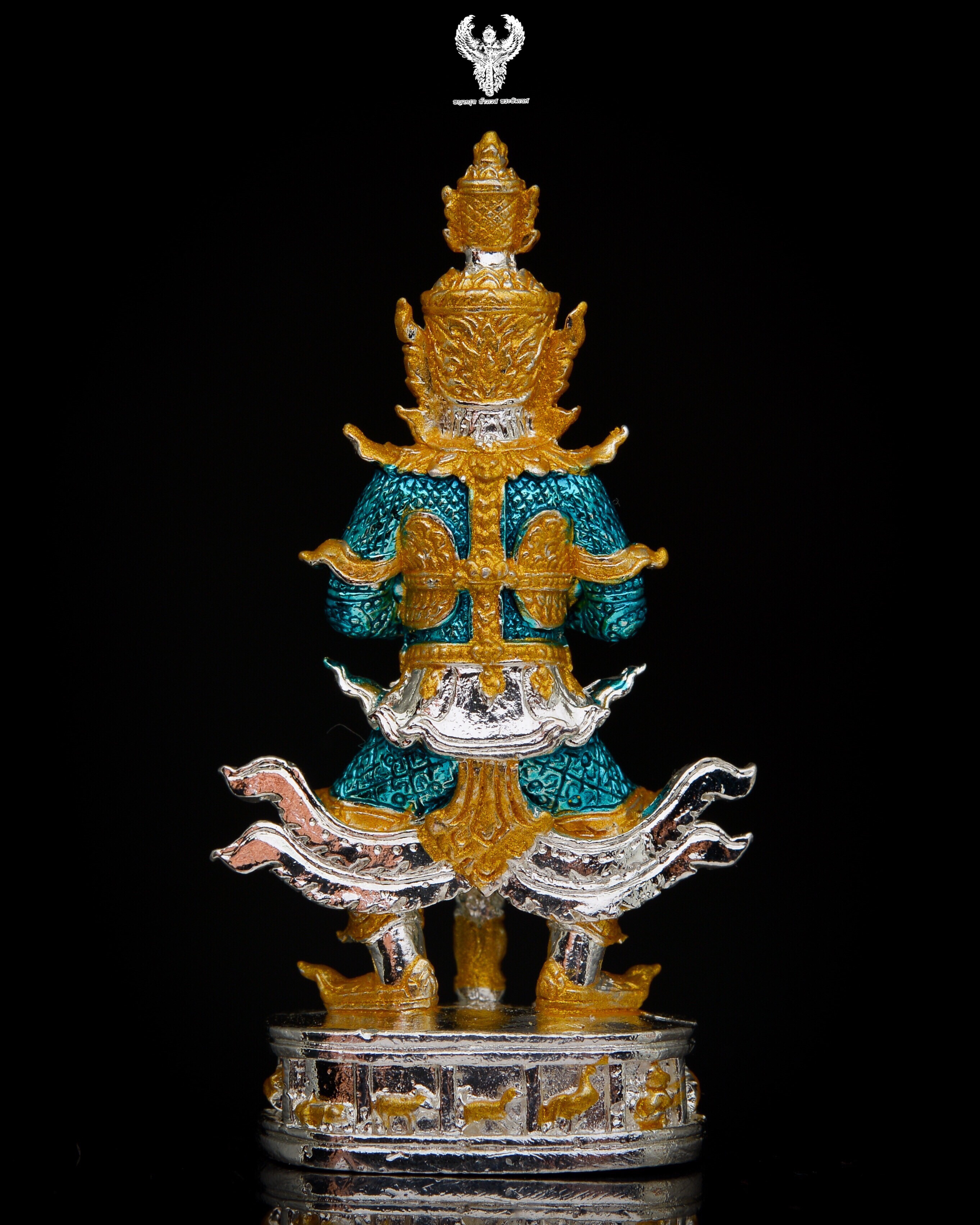 ท้าวเวสสุวรรณ ครูบาบุญยัง วัดห้วยน้ำอุ่น ลำพูน เนื้อสัมฤทธิ์ชุบเงินลงยาสีฟ้า หมายเลข 9