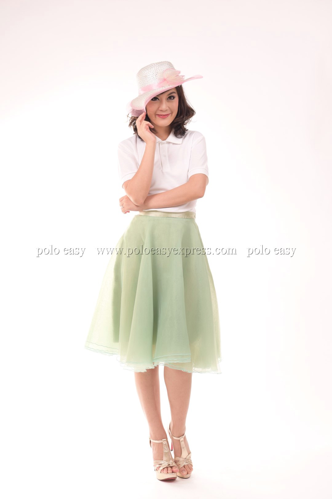เสื้อโปโล สีขาว TK Premium แขนสั้น ทรงเว้า (หญิง) Size 3XL