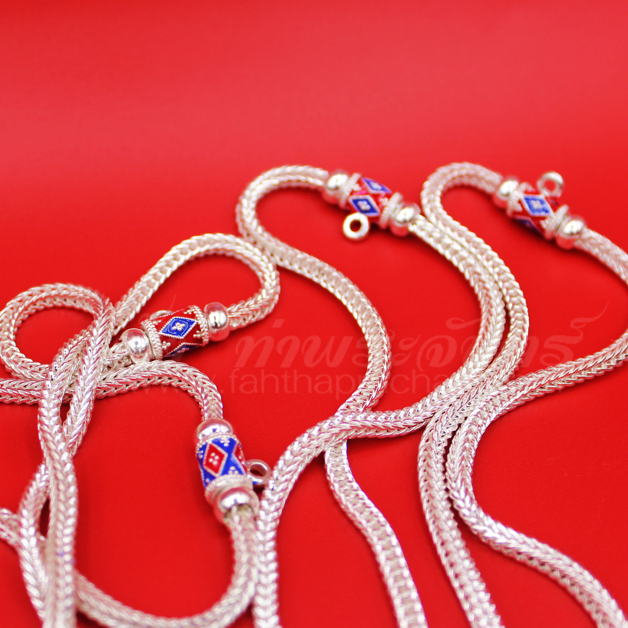 สร้อยคอเงินแท้ 92.5 ลายสี่เสา หัวจรวด ลงยา แบบ 5 ห่วง มีห่วงหลัง