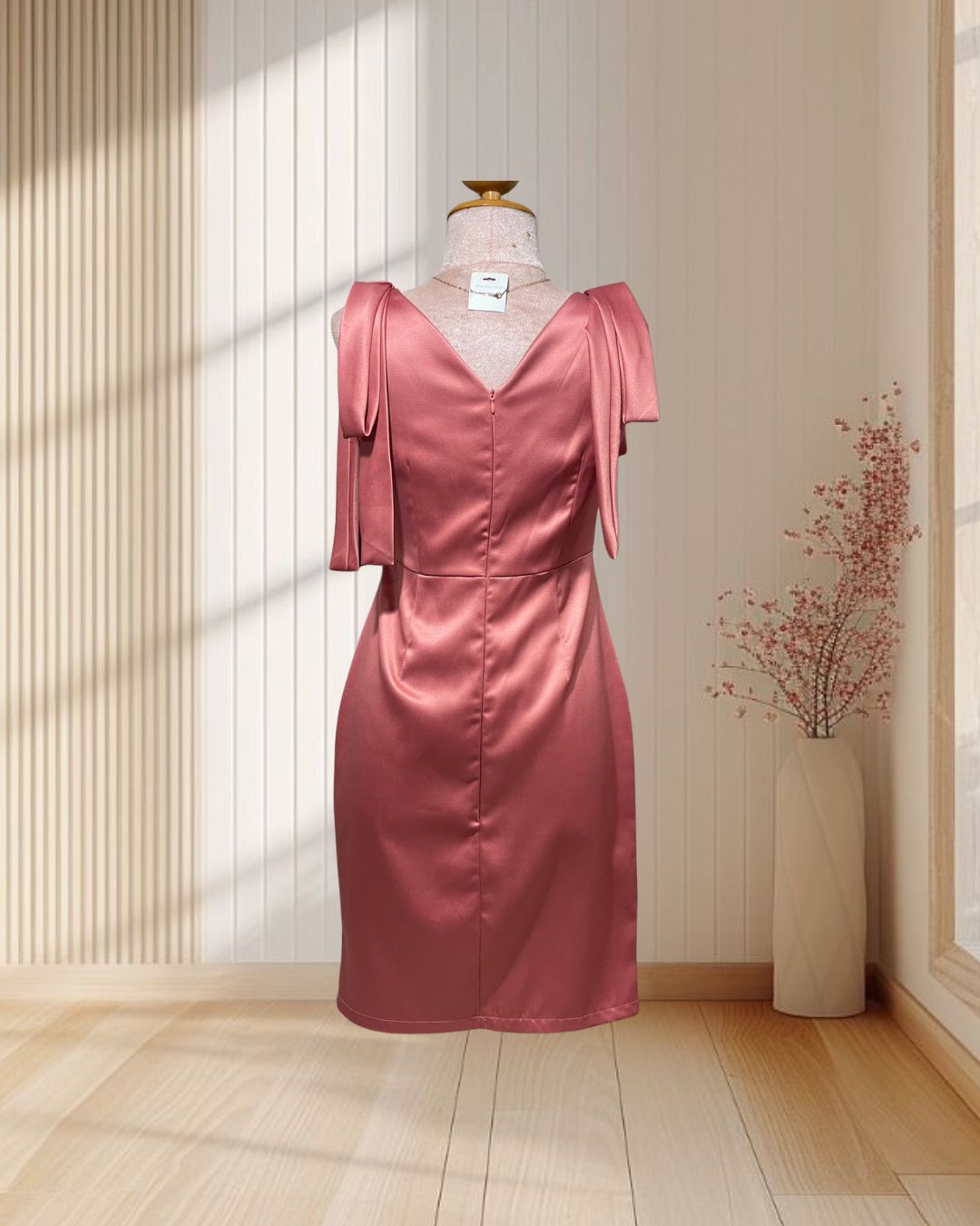 (PRE-LOVED) ราตรีสั้นแขนกุดโบว์ยาวที่ไหล่2ข้าง S