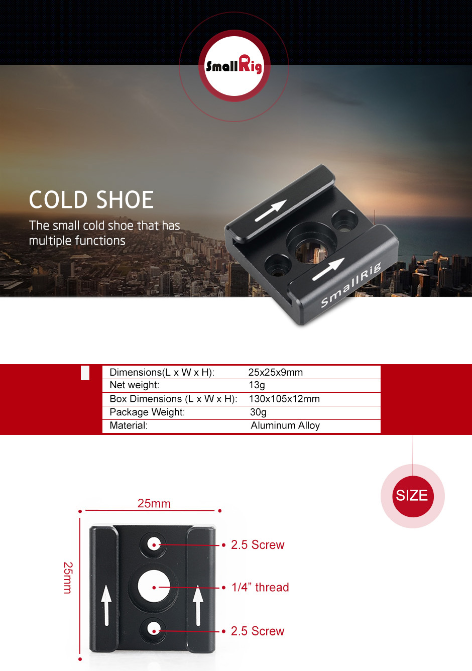SMALLRIG® Cold Shoe 1241 (ByOrder รอสินค้า2-3วัน)