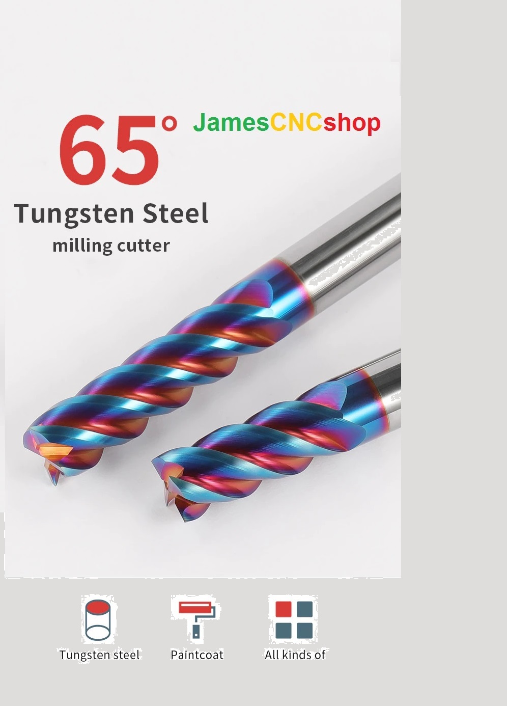 CNC คาร์ไบด์ End Mills HRC65 ทังสเตนเครื่องตัดเครื่องมือ 4ฟันโลหะเหล็ก1mm2mm3mm ถึง 6mm8mm12 20มม.เครื่องตัดมิลลิ่ง mill