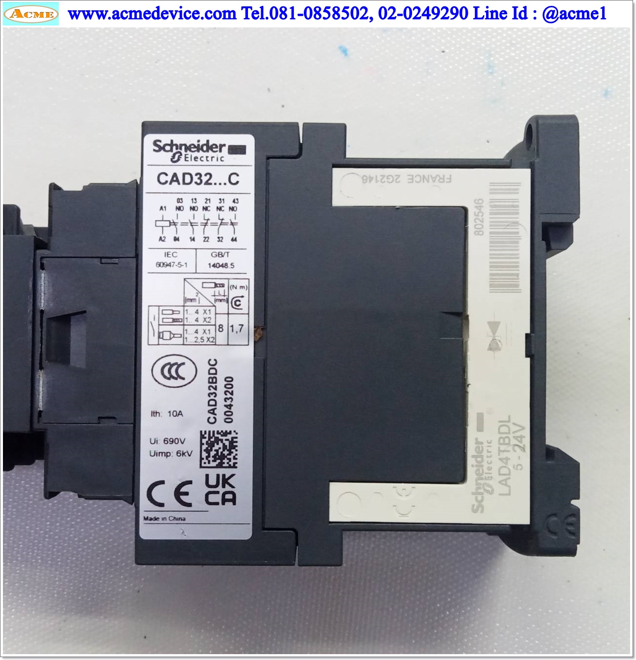 Control Relay Schneider รุ่น CAD32BD + LADN40C, 10A, Coil 24Vdc (ดำ)