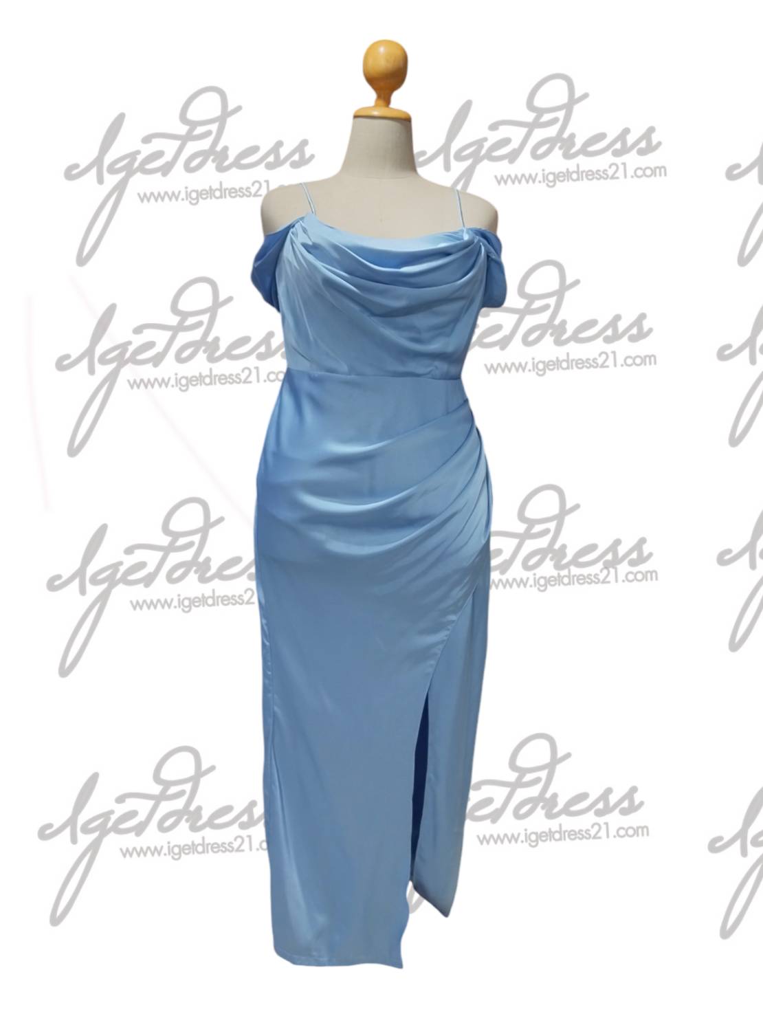 ราตรียาวคอถ่วง3ชั้น อ้อมแขน จีบข้าง 2XL