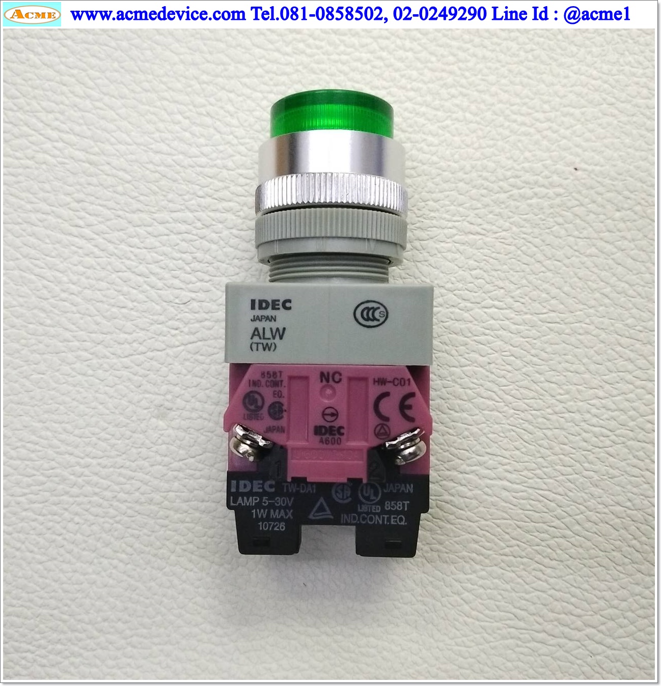 Pushbutton Switch Idec รุ่น ALW series, 1 NO 1 NC, ขนาด 22 mm (ฺฺGreen)