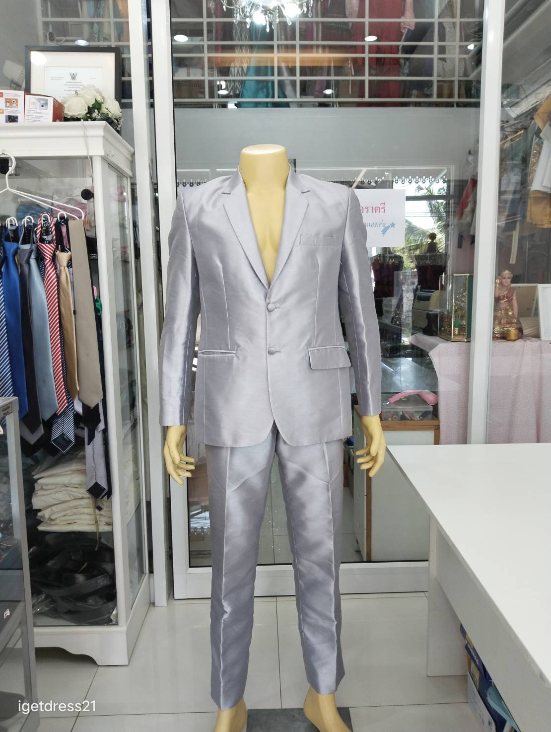 ชุดสูท+กางเกงผ้าไหมสีเทา M (AU)