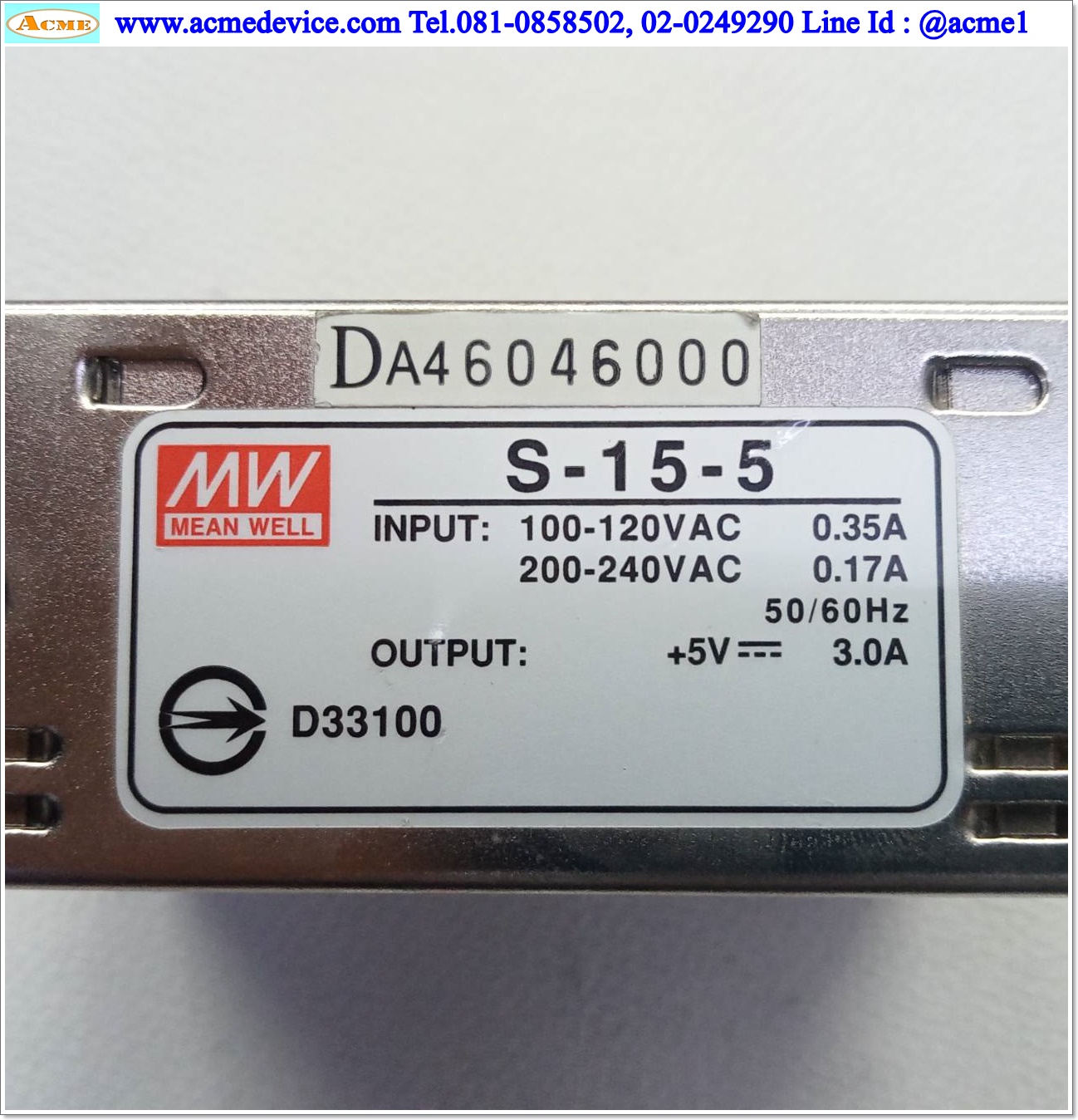 Power Supply Mean Well รุ่น S-15-5, 5V, 3A, 100/200V