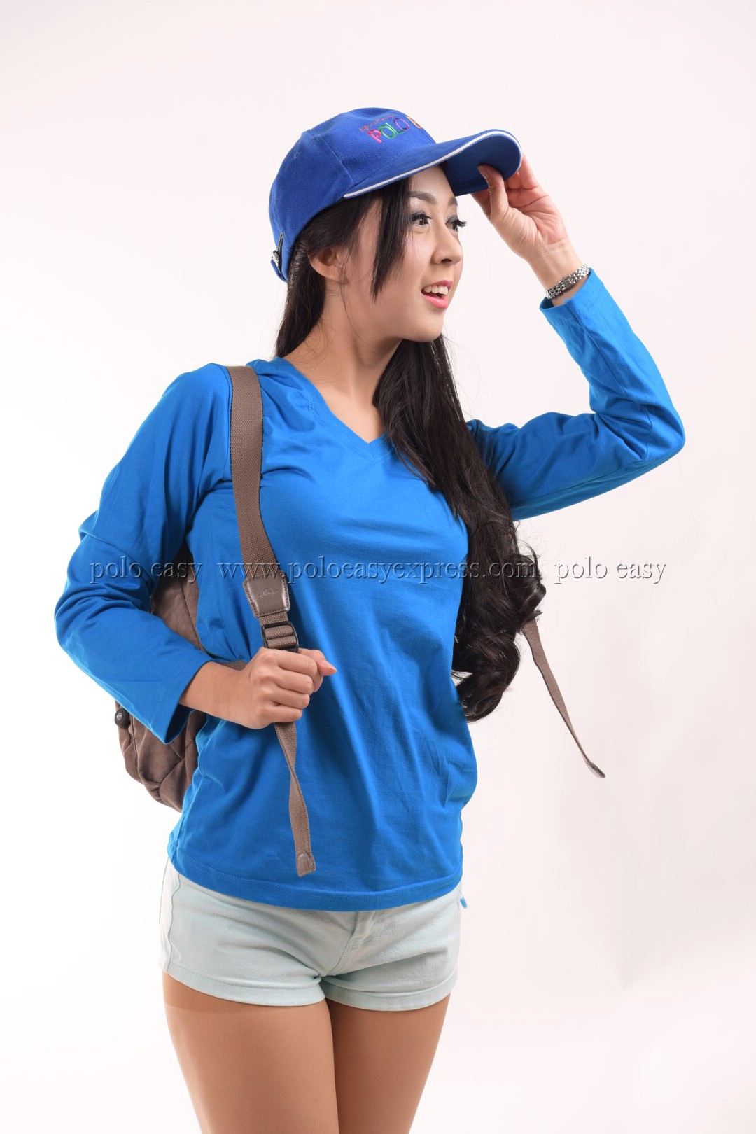 เสื้อยืด สีฟ้าทะเล คอวี แขนยาว Size XL