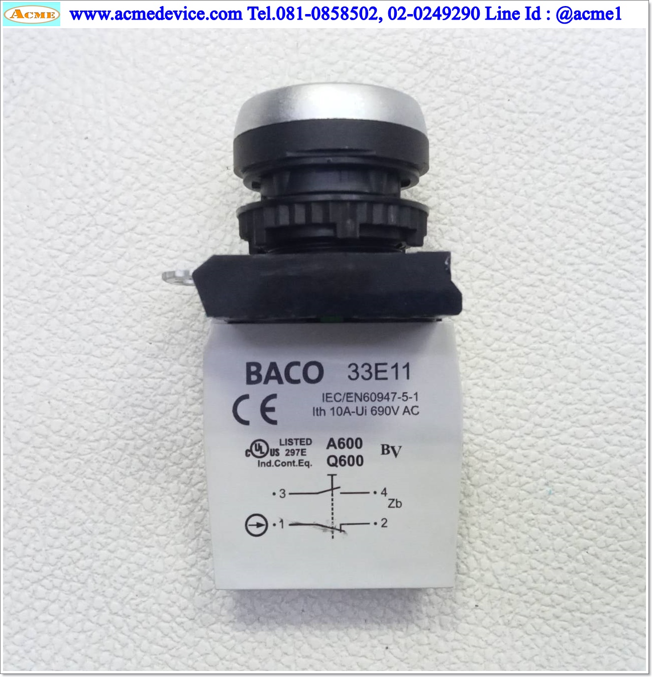 Pushbutton Switch Baco รุ่น 33E11, 1NO, 1NC