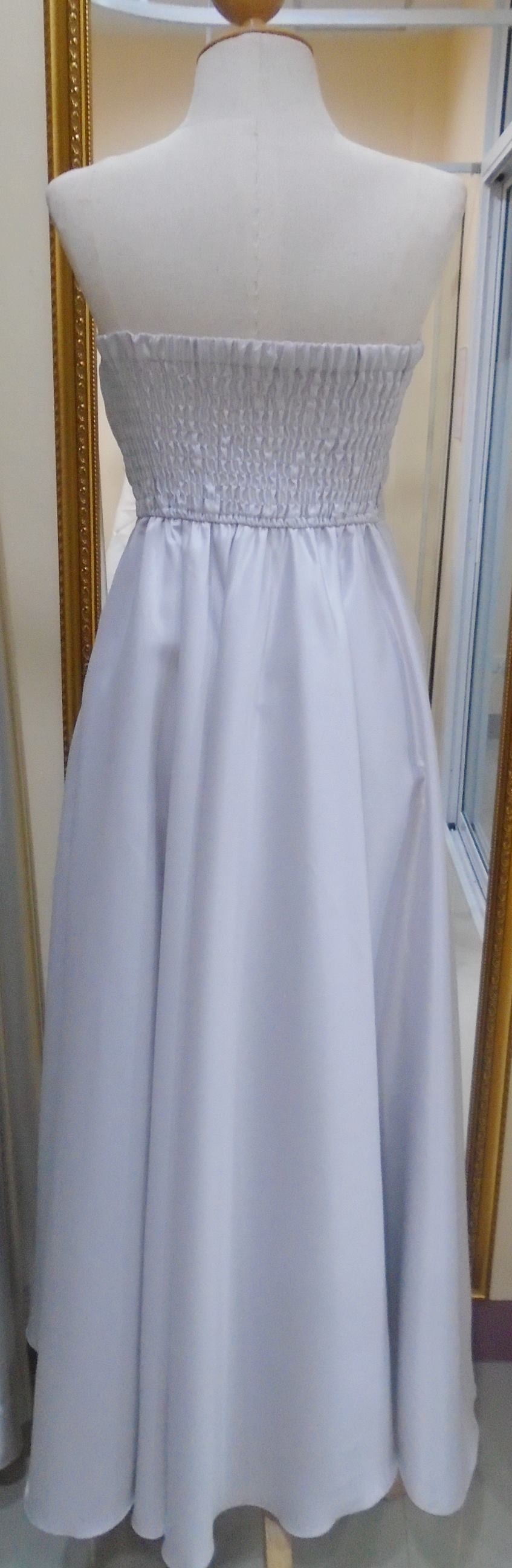 (PRE-LOVED) ราตรียาวเกาะอกสีเทาผ้ามันเอวโบว์(ฟรีไซส์)