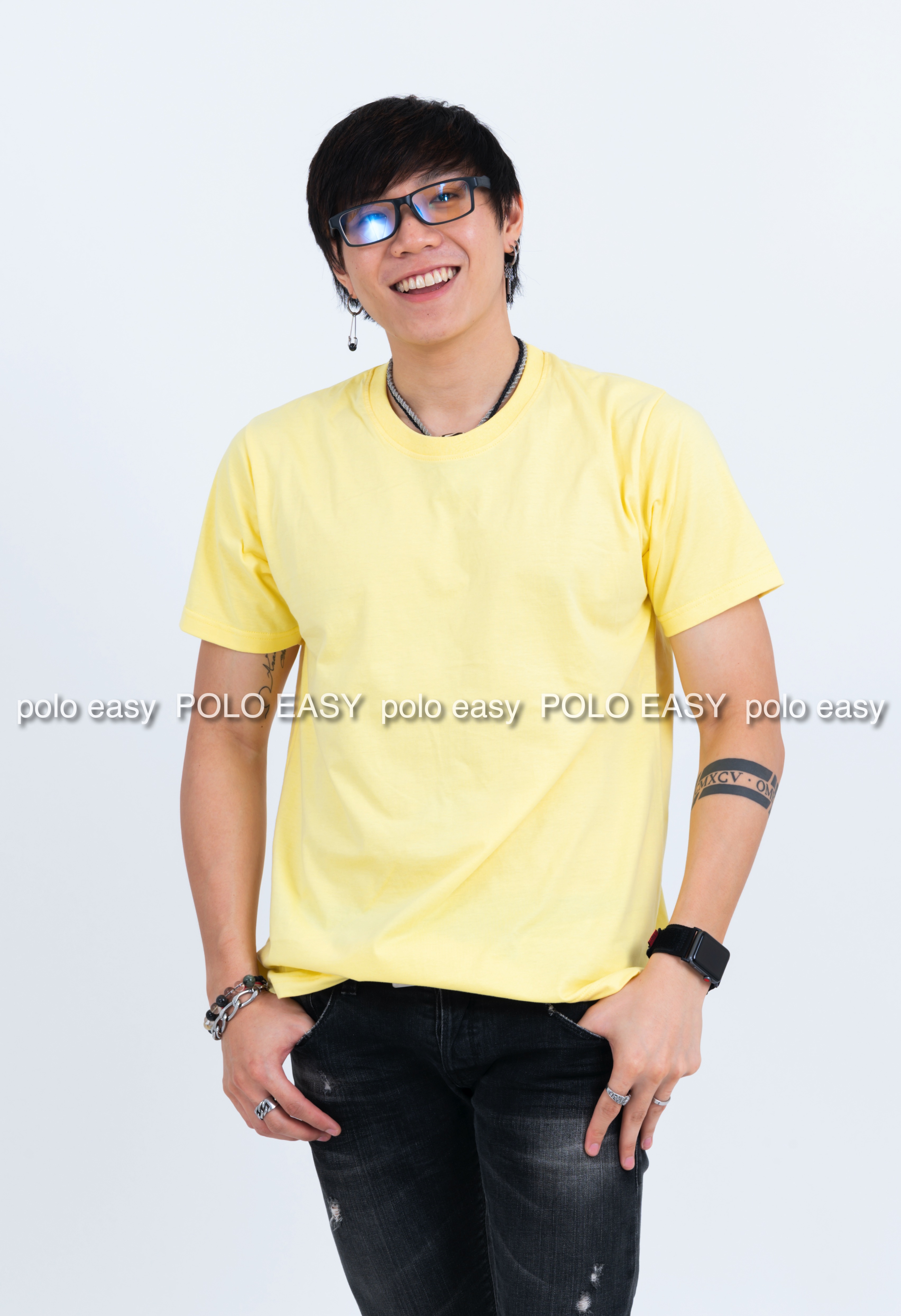 3XL เสื้อยืด สีเหลืองพาสเทล คอกลม แขนสั้น Size 3XL