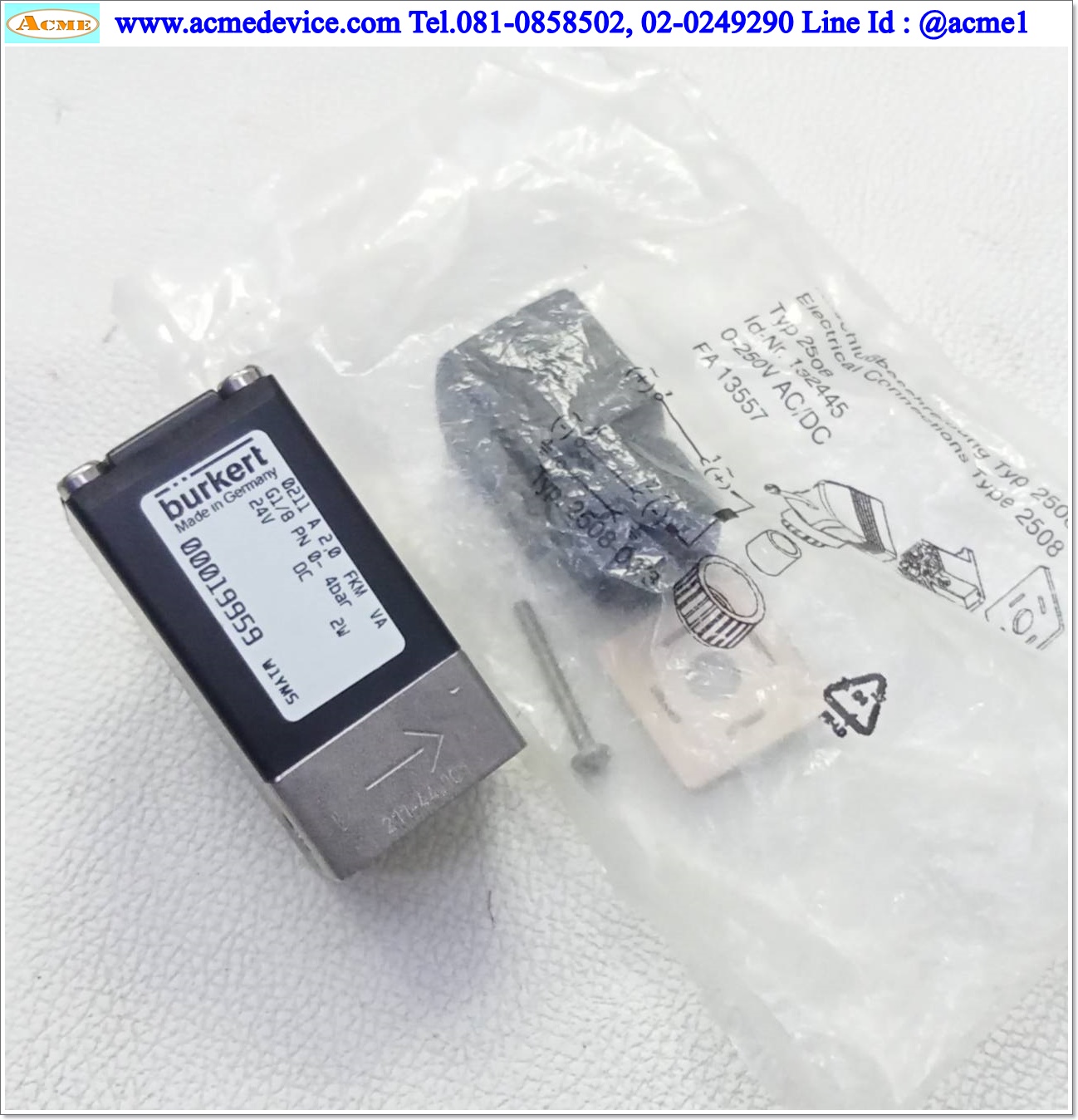 Solenoid Valve Burkert รุ่น 0211, 00019959, 2508-00/3, 2A, 0-4bar, 2w