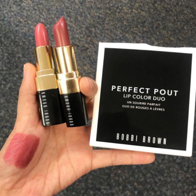 ลิปสติก Bobbi Brown Perfect Pout Lip Color Duo # Natural Pink+Rum Raisin ขนาด Full size 2 แท่งในเซต (ลิปสติกเนื้อกึ่งแมตกึ่งครีม)