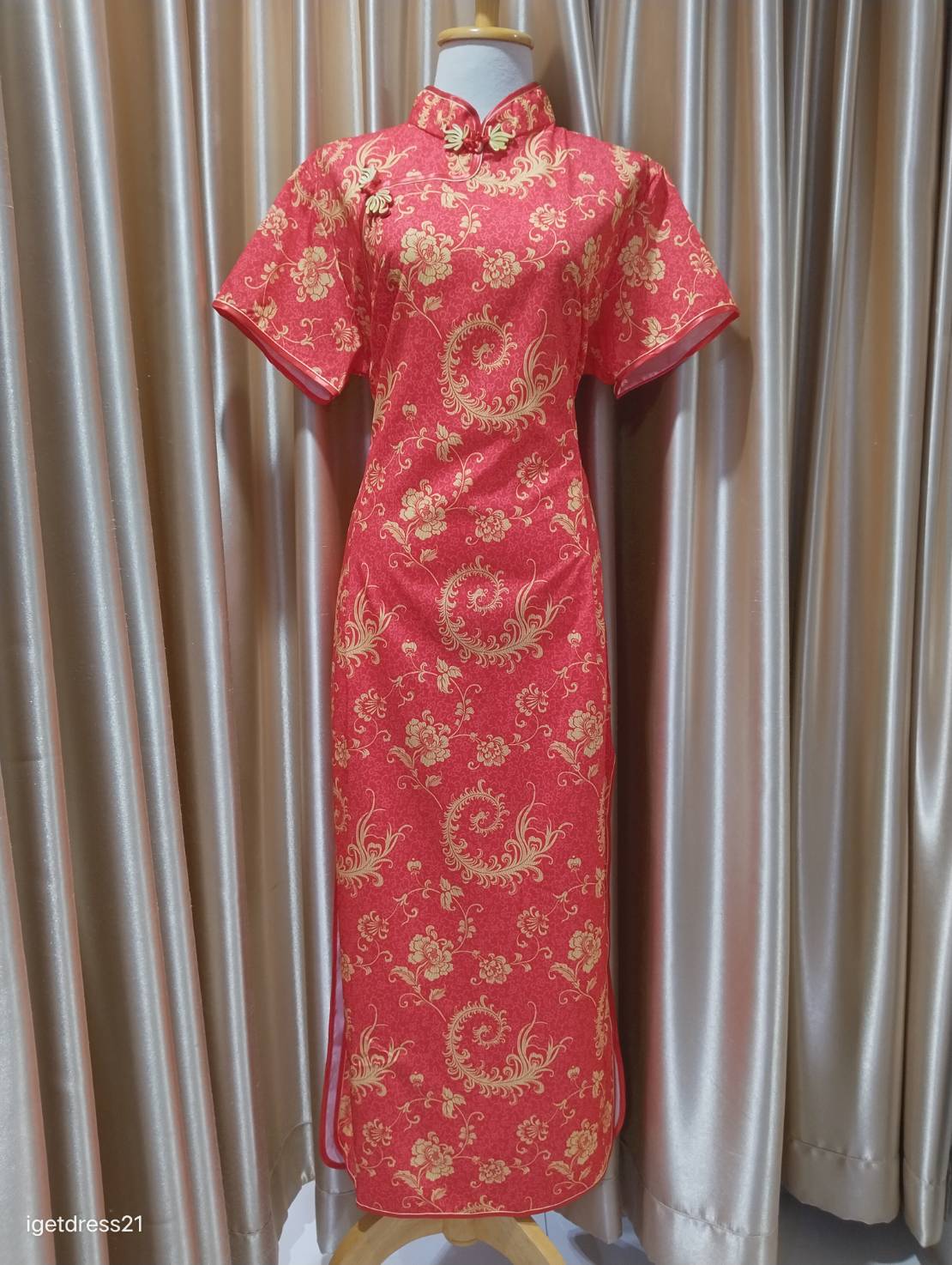 ชุดกี่เพ้าแดงแขนสั้นหางฟินิกส์5XL